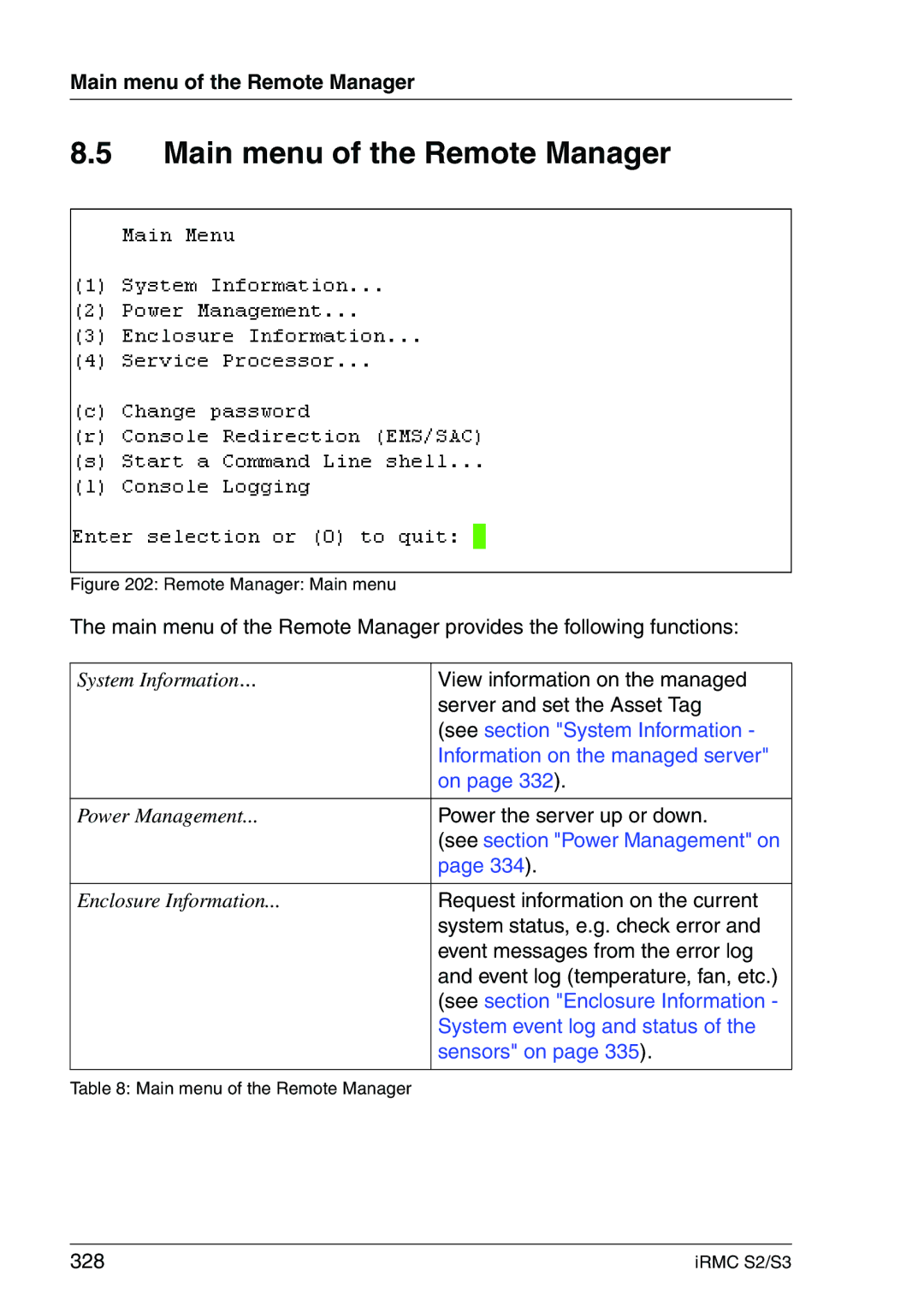 Fujitsu IRMC S2/S3 manual Main menu of the Remote Manager 