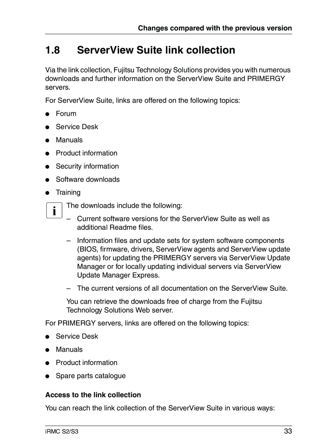 Fujitsu IRMC S2/S3 manual ServerView Suite link collection, Access to the link collection 