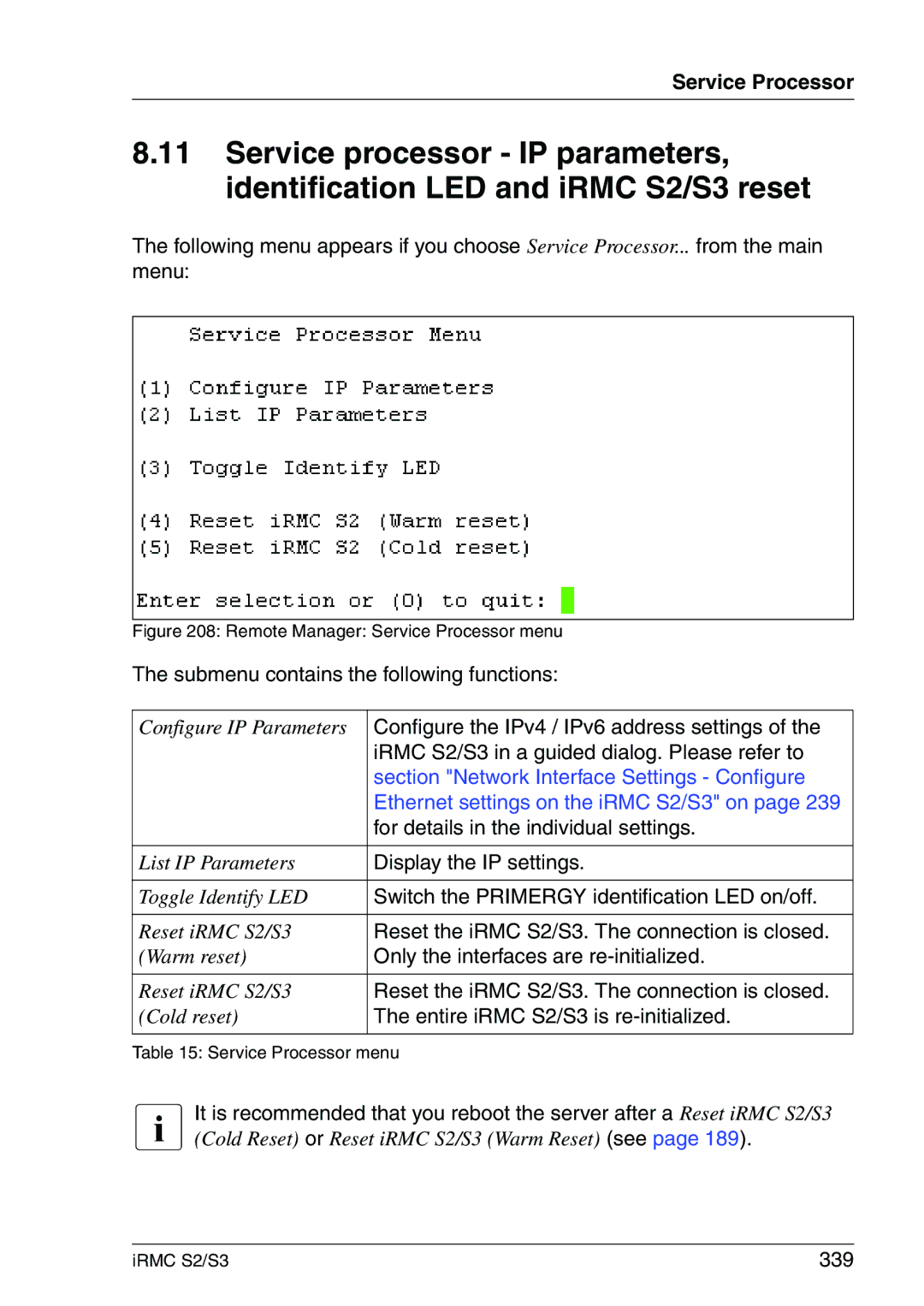 Fujitsu manual Configure the IPv4 / IPv6 address settings, IRMC S2/S3 in a guided dialog. Please refer to, 339 