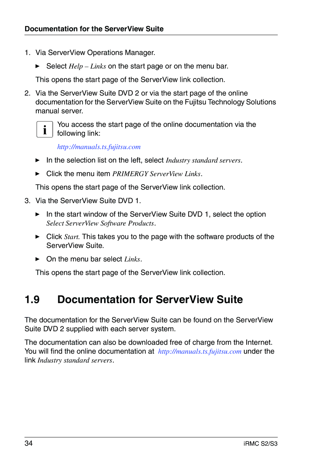 Fujitsu IRMC S2/S3 manual Documentation for ServerView Suite, Documentation for the ServerView Suite 