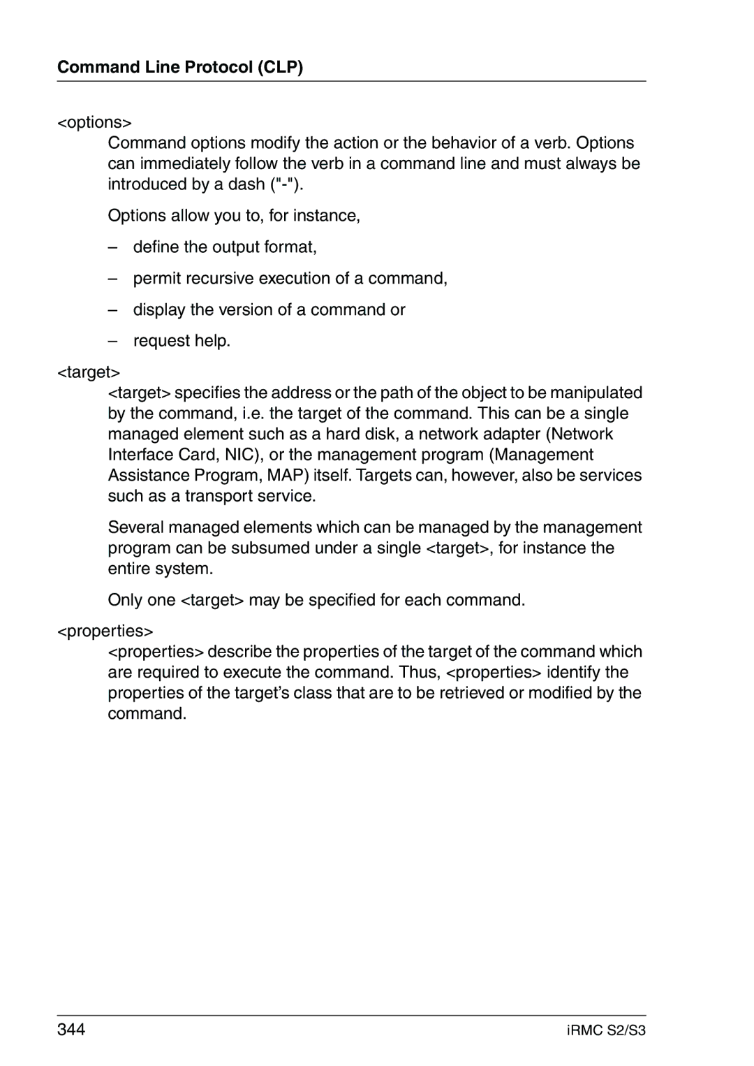 Fujitsu IRMC S2/S3 manual Command Line Protocol CLP 