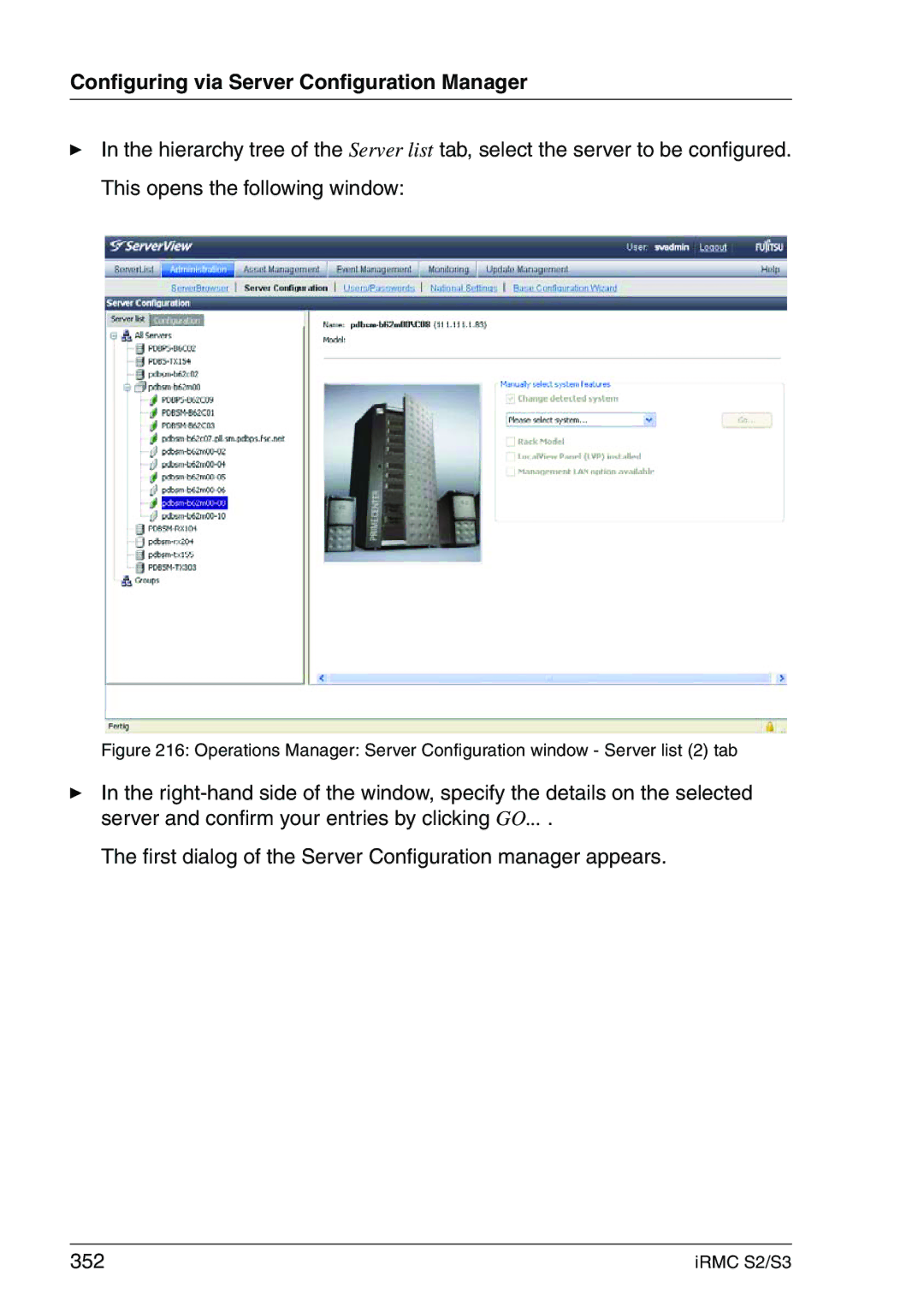 Fujitsu IRMC S2/S3 manual Configuring via Server Configuration Manager 