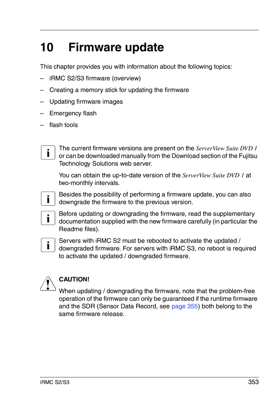 Fujitsu IRMC S2/S3 manual Firmware update, 353 