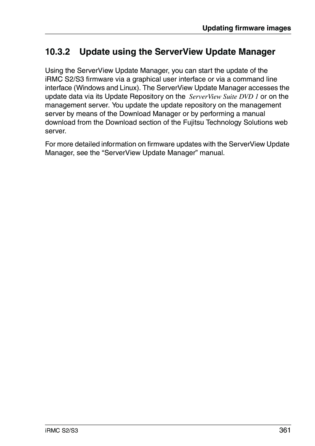 Fujitsu IRMC S2/S3 manual Update using the ServerView Update Manager, 361 