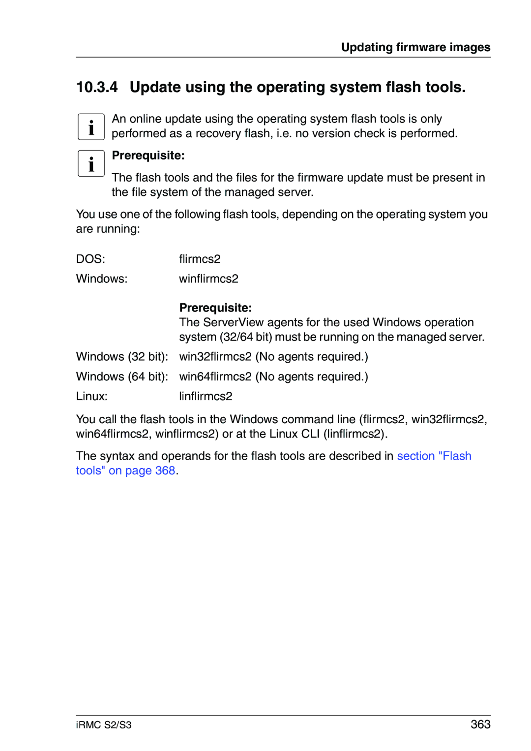 Fujitsu IRMC S2/S3 manual Update using the operating system flash tools, 363 