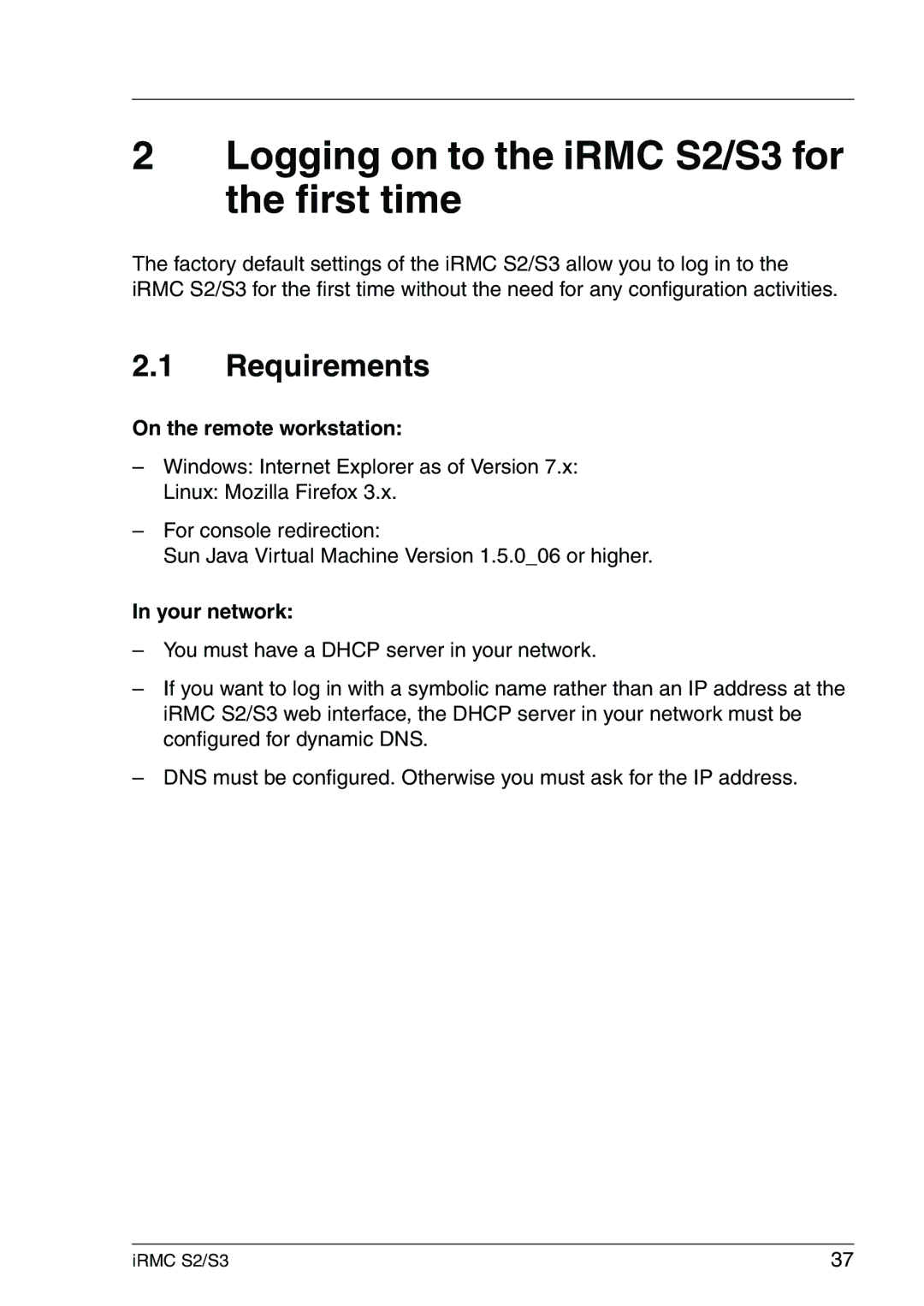 Fujitsu IRMC S2/S3 manual Requirements, On the remote workstation, Your network 