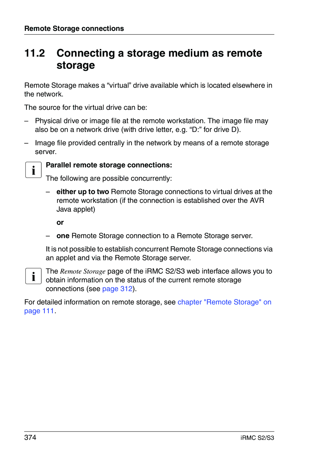 Fujitsu IRMC S2/S3 manual Connecting a storage medium as remote storage, Remote Storage connections 