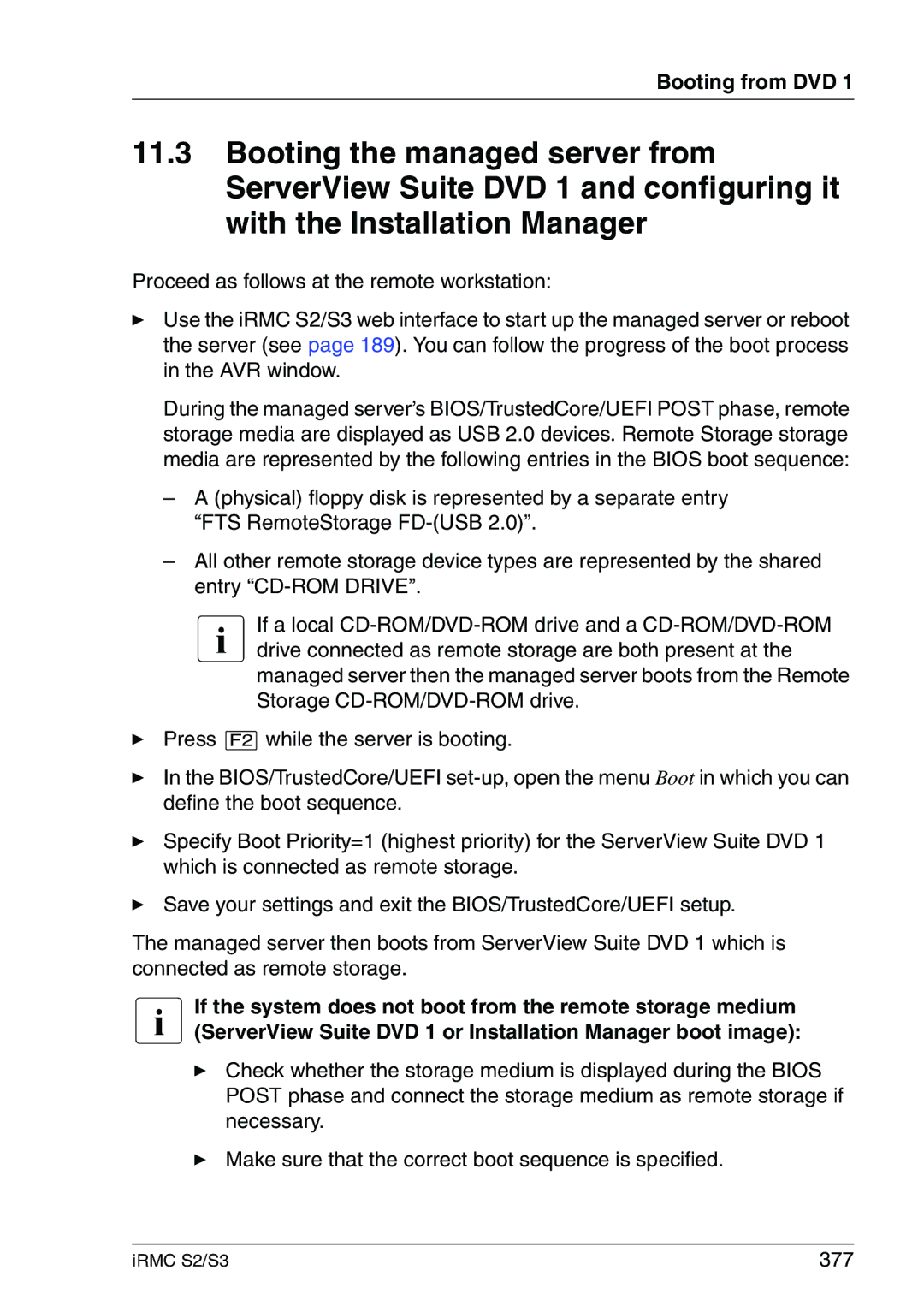 Fujitsu IRMC S2/S3 manual Booting from DVD, 377 