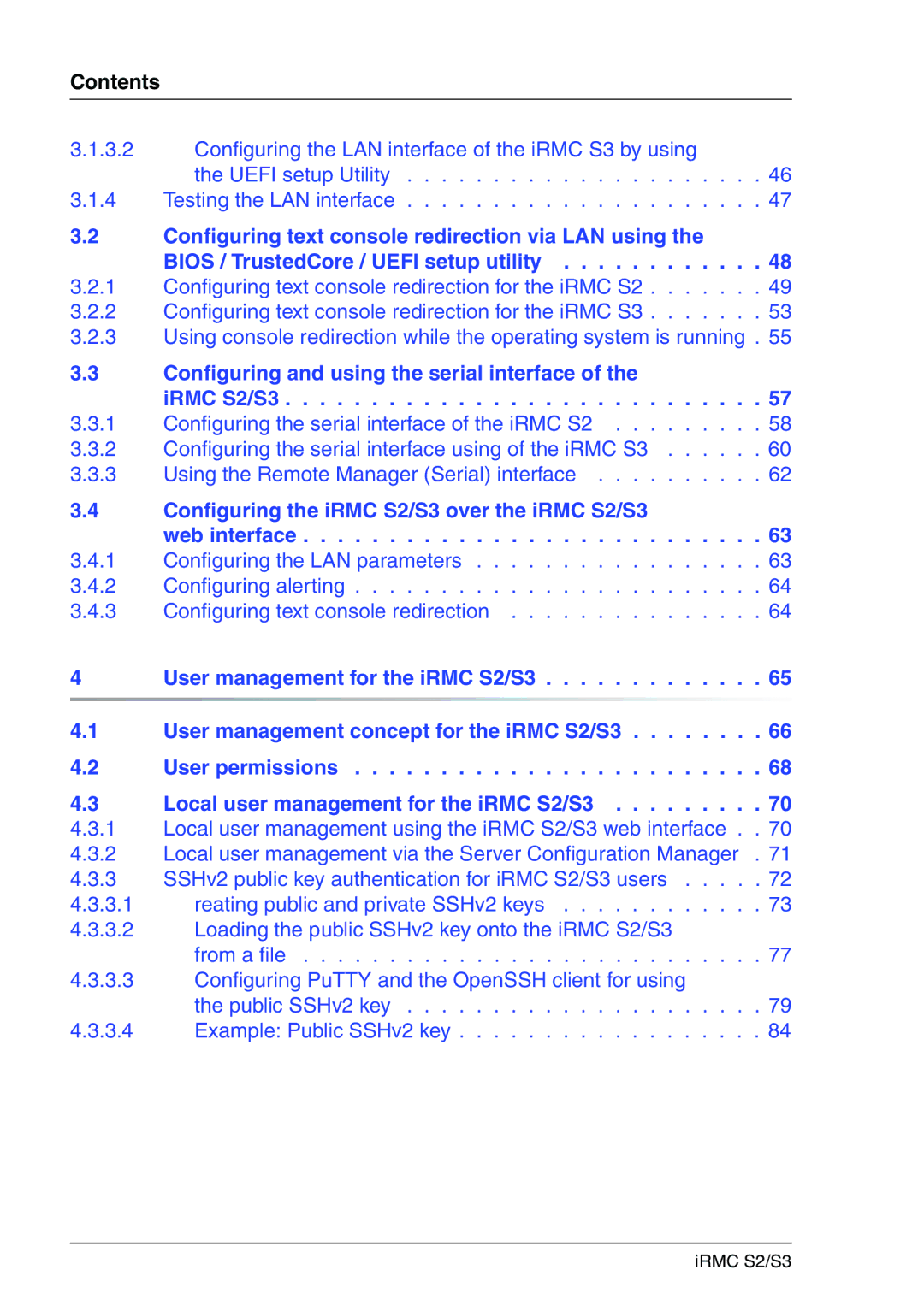 Fujitsu manual Contents, Configuring and using the serial interface IRMC S2/S3 