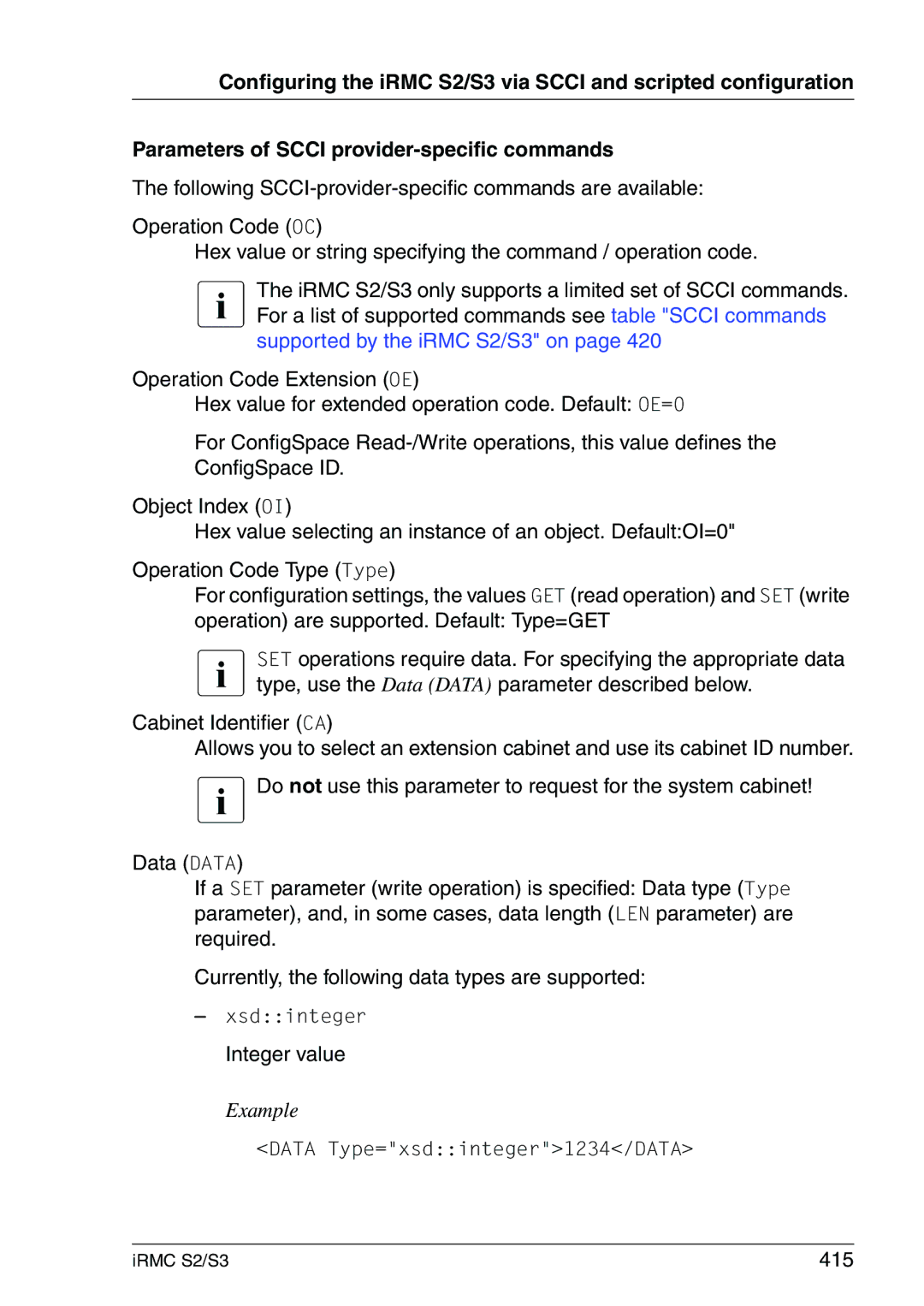 Fujitsu IRMC S2/S3 manual Integer value, 415 