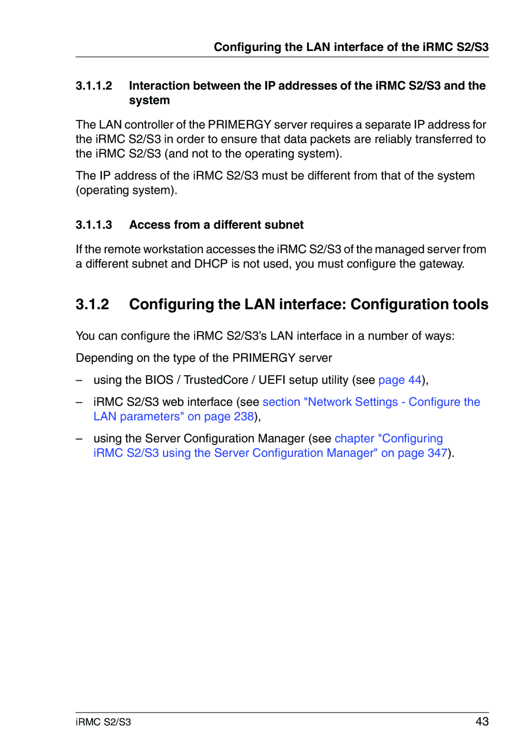 Fujitsu IRMC S2/S3 manual Configuring the LAN interface Configuration tools, Access from a different subnet 