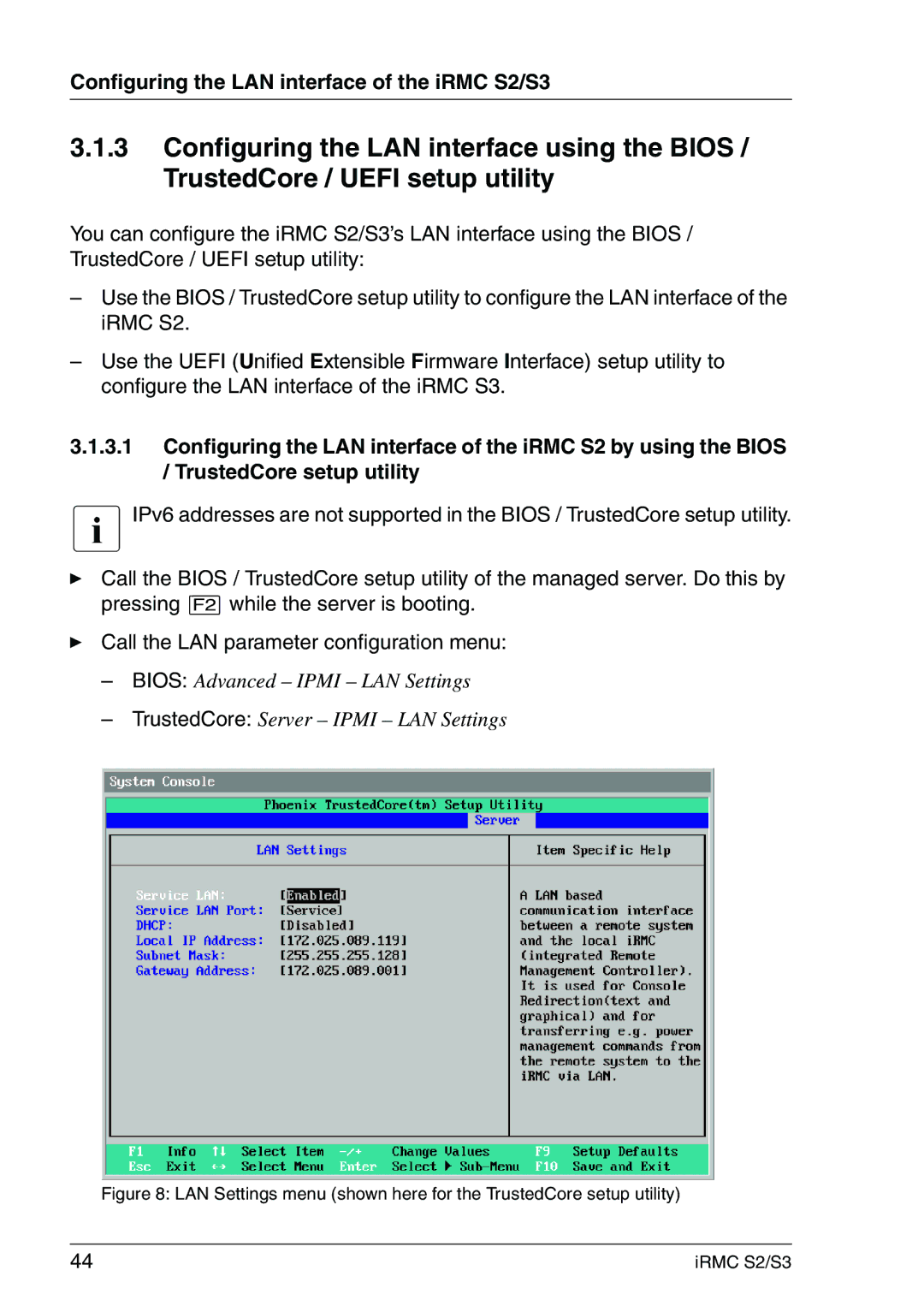 Fujitsu IRMC S2/S3 manual Configuring the LAN interface of the iRMC S2/S3 