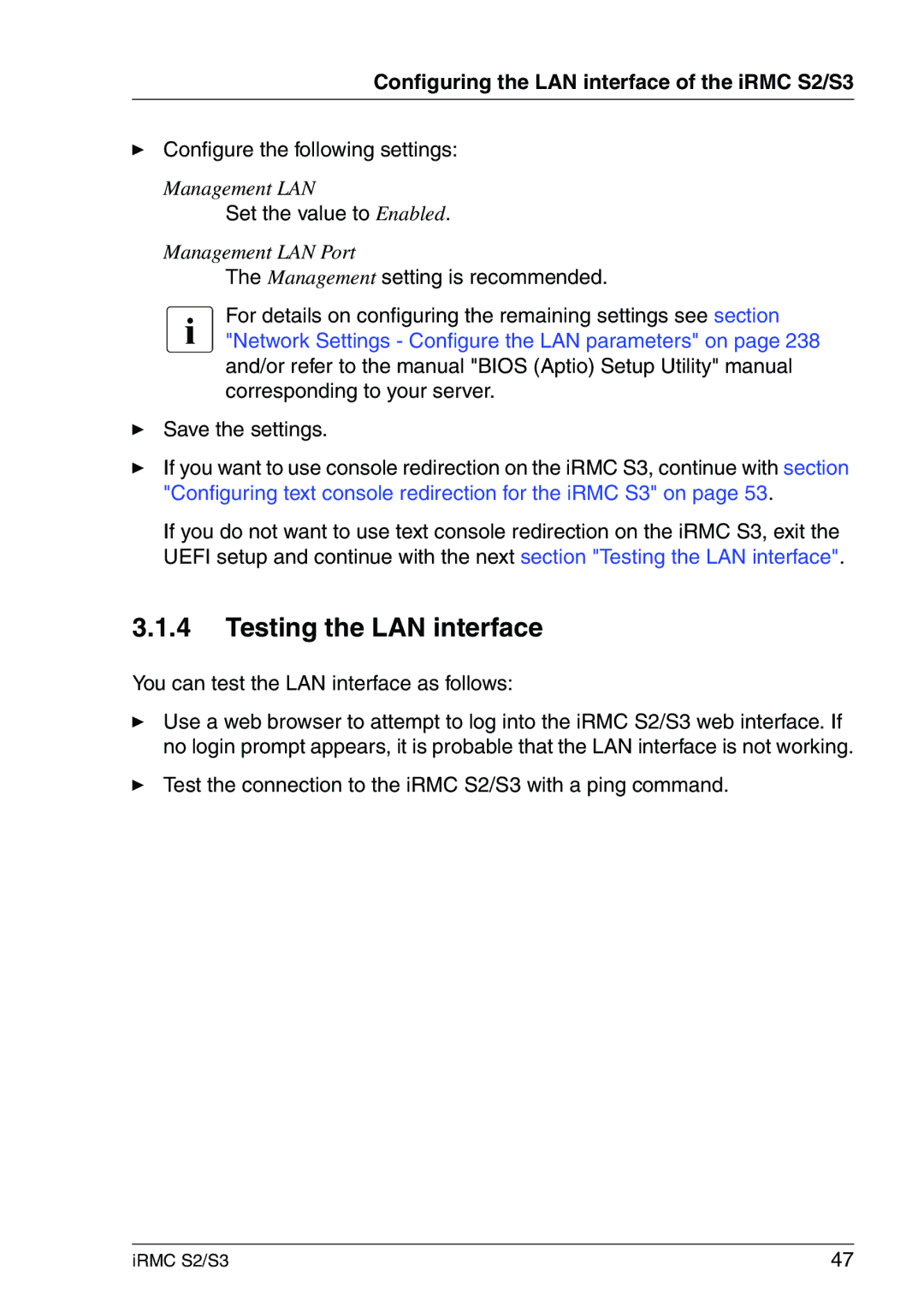 Fujitsu IRMC S2/S3 manual Testing the LAN interface, You can test the LAN interface as follows 