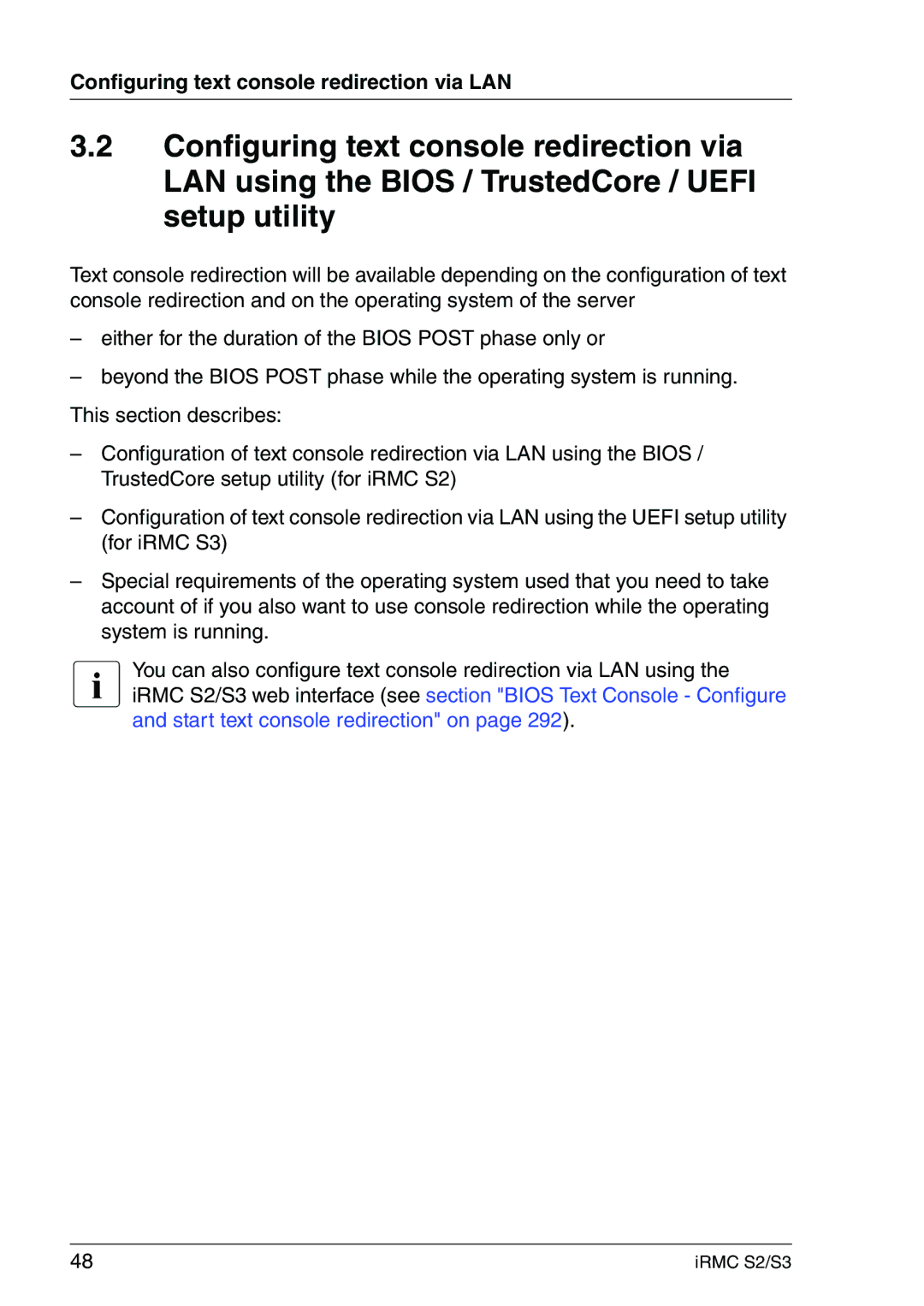 Fujitsu IRMC S2/S3 manual Configuring text console redirection via LAN 