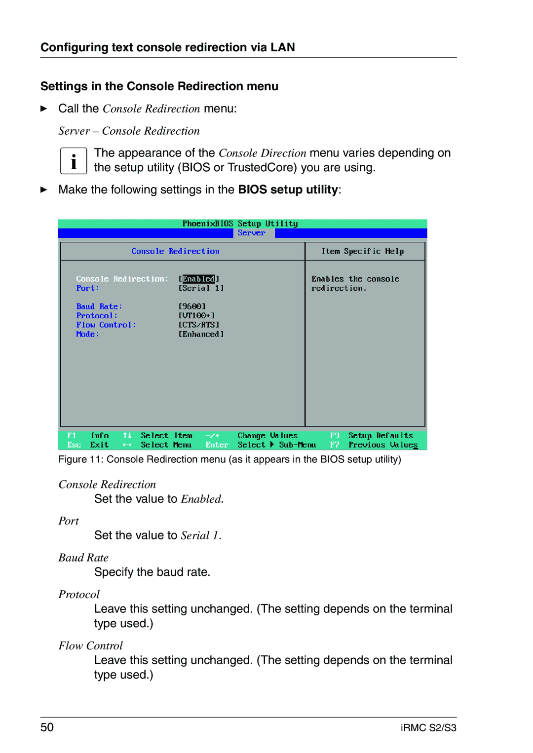 Fujitsu IRMC S2/S3 manual Set the value to Serial, Specify the baud rate 