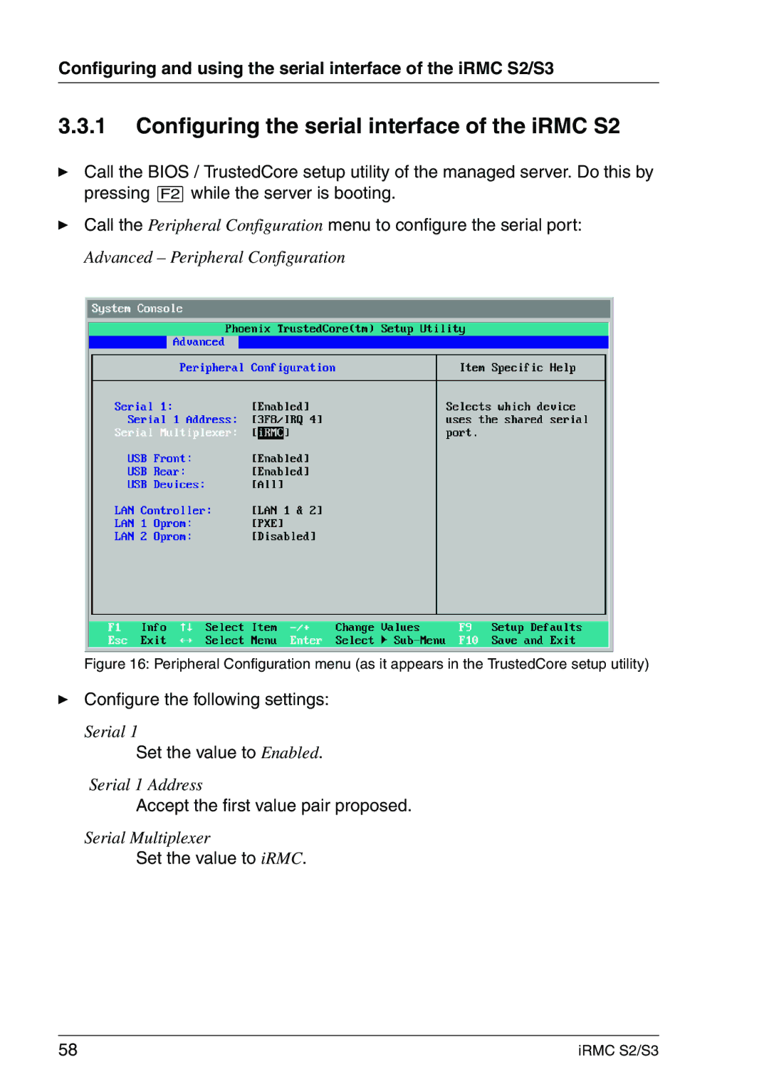 Fujitsu IRMC S2/S3 manual Configuring the serial interface of the iRMC S2, Configure the following settings 