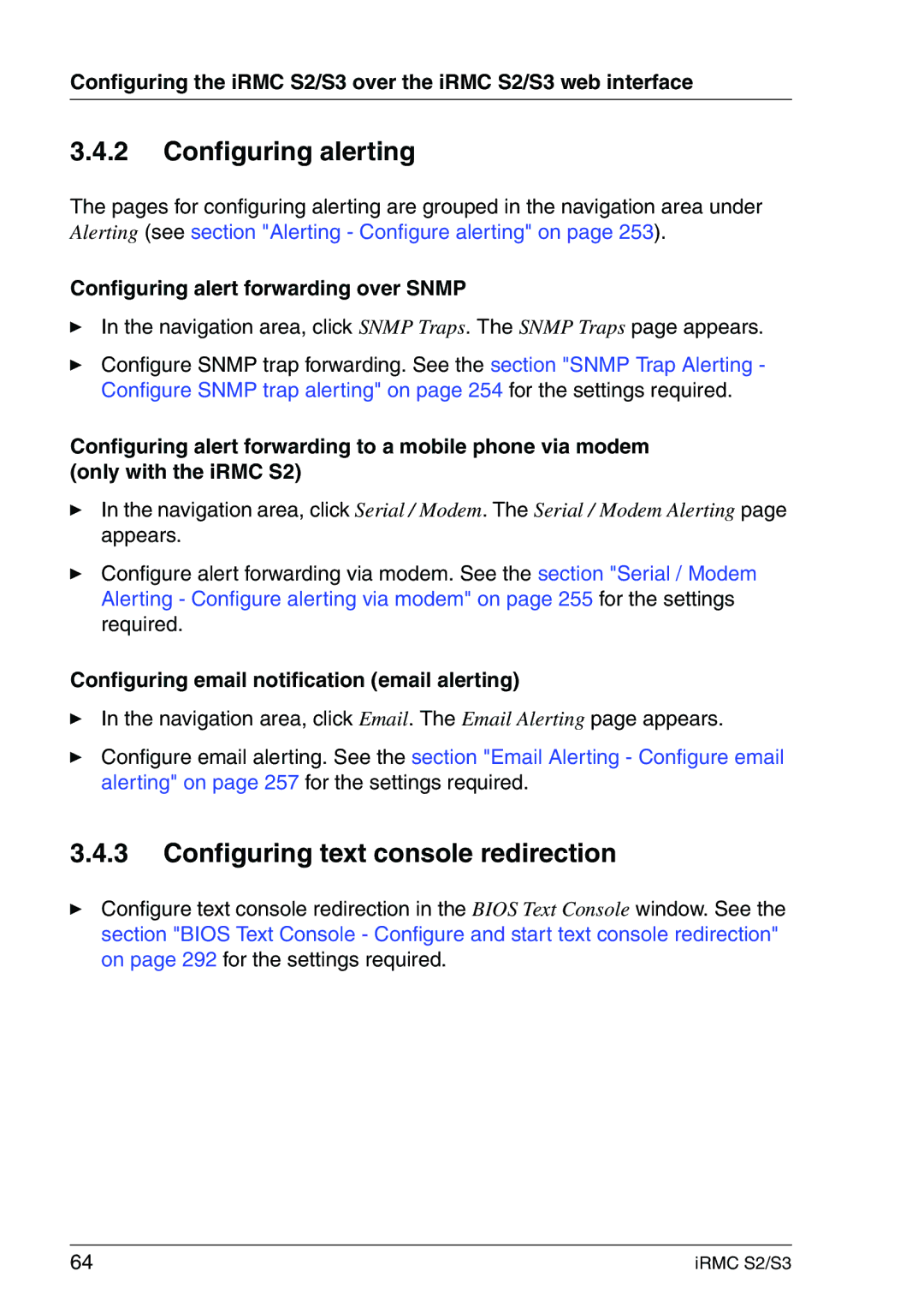 Fujitsu IRMC S2/S3 Configuring alerting, Configuring text console redirection, Configuring alert forwarding over Snmp 