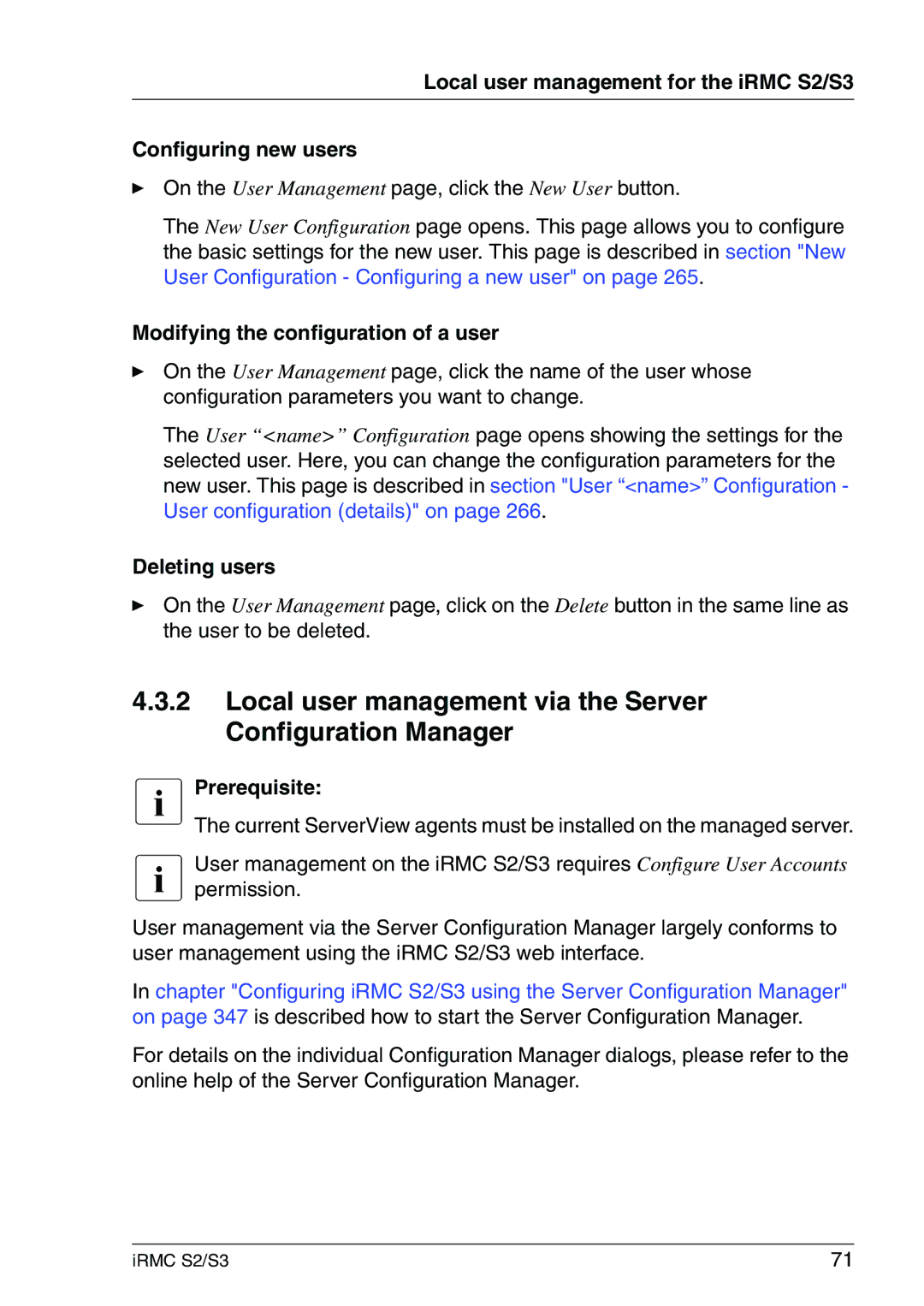 Fujitsu IRMC S2/S3 manual Local user management via the Server Configuration Manager, Modifying the configuration of a user 