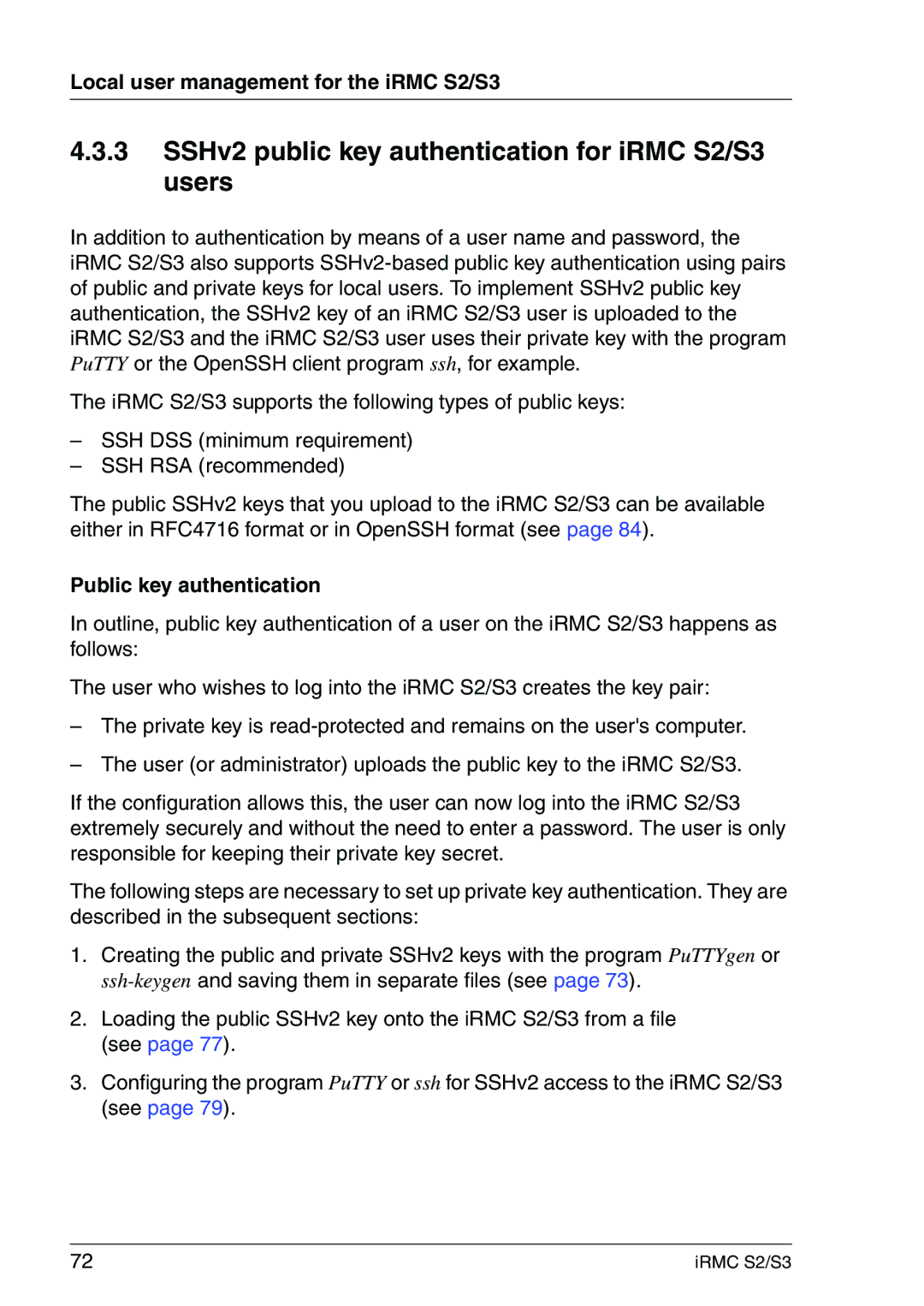 Fujitsu IRMC S2/S3 manual SSHv2 public key authentication for iRMC S2/S3 users, Public key authentication 