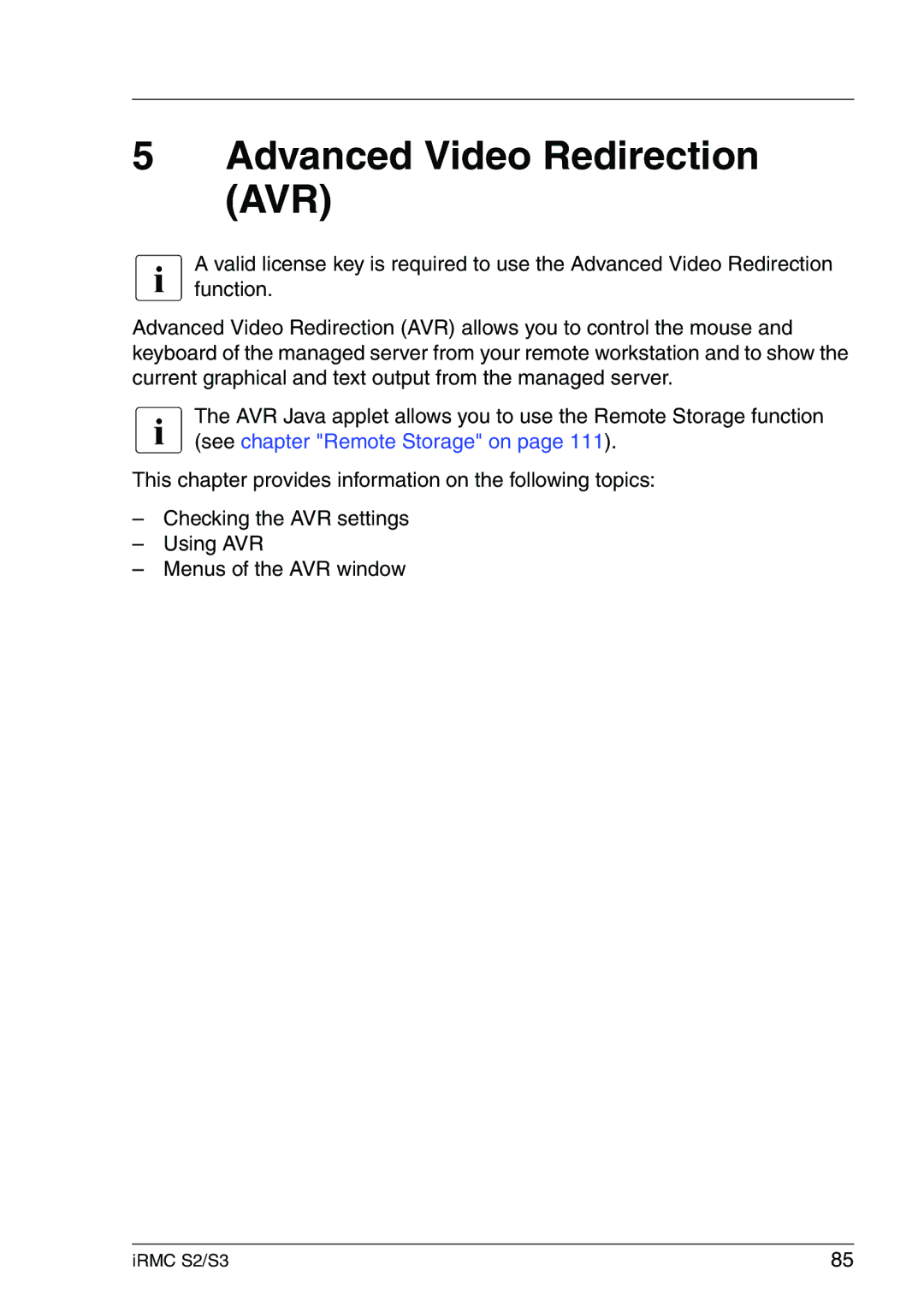 Fujitsu IRMC S2/S3 manual Advanced Video Redirection AVR 