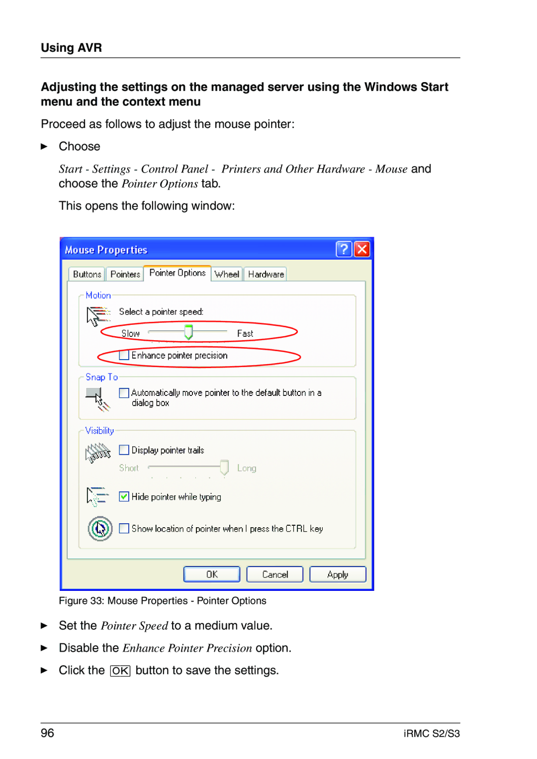 Fujitsu IRMC S2/S3 manual Proceed as follows to adjust the mouse pointer Choose, This opens the following window 