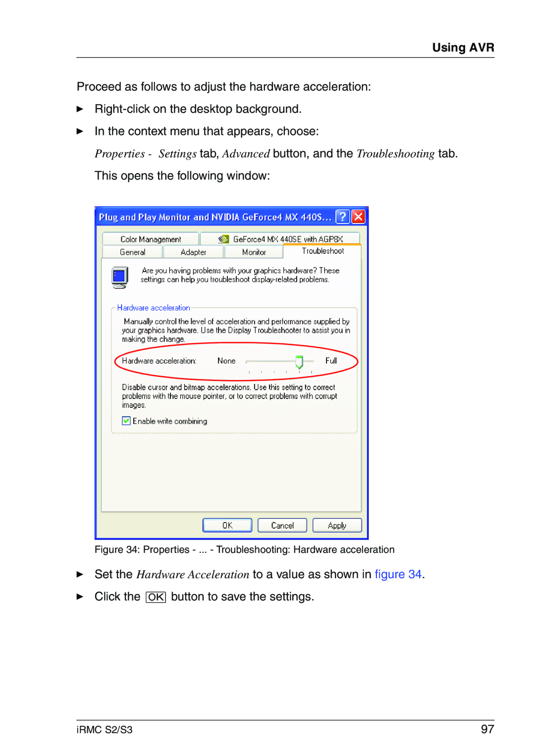 Fujitsu IRMC S2/S3 manual Properties ... Troubleshooting Hardware acceleration 