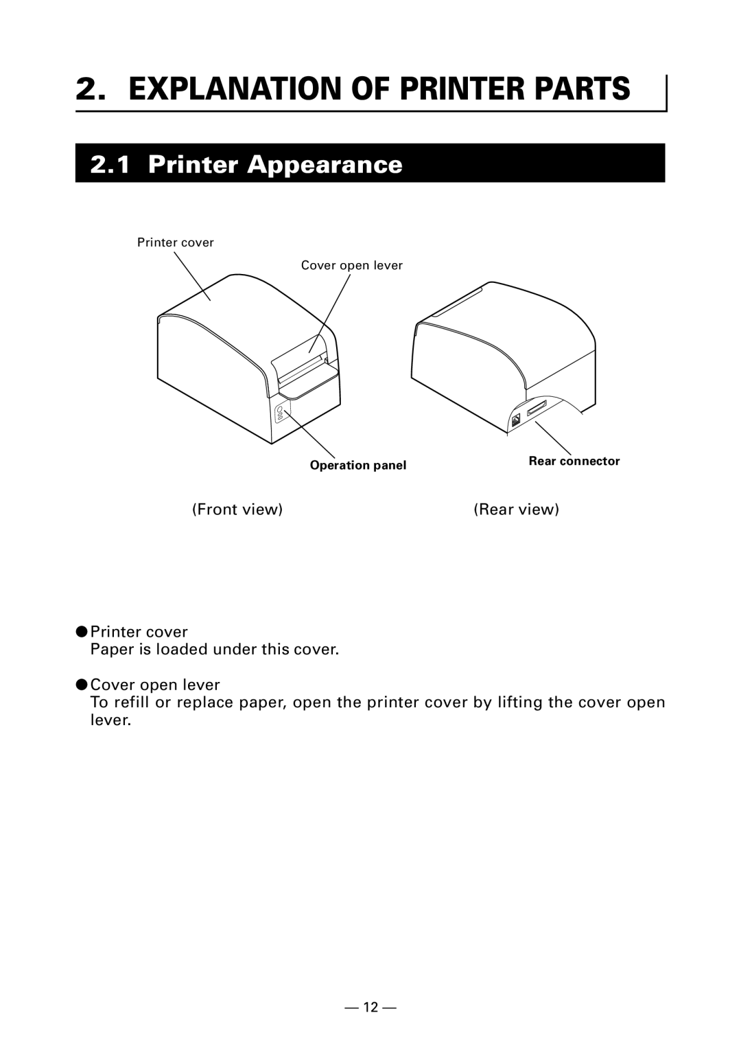 Fujitsu KD96009-0648 user manual Explanation of Printer Parts, Printer Appearance, Operation panel 