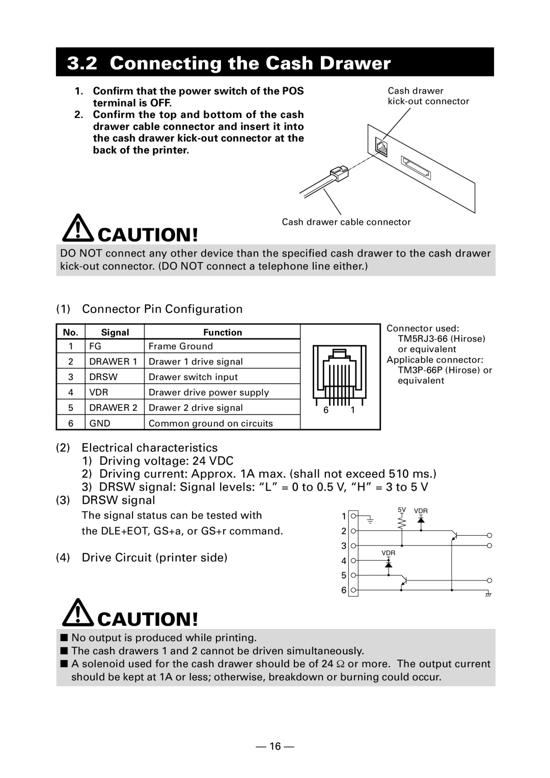 Fujitsu KD96009-0648 user manual Connecting the Cash Drawer, Signal Function 