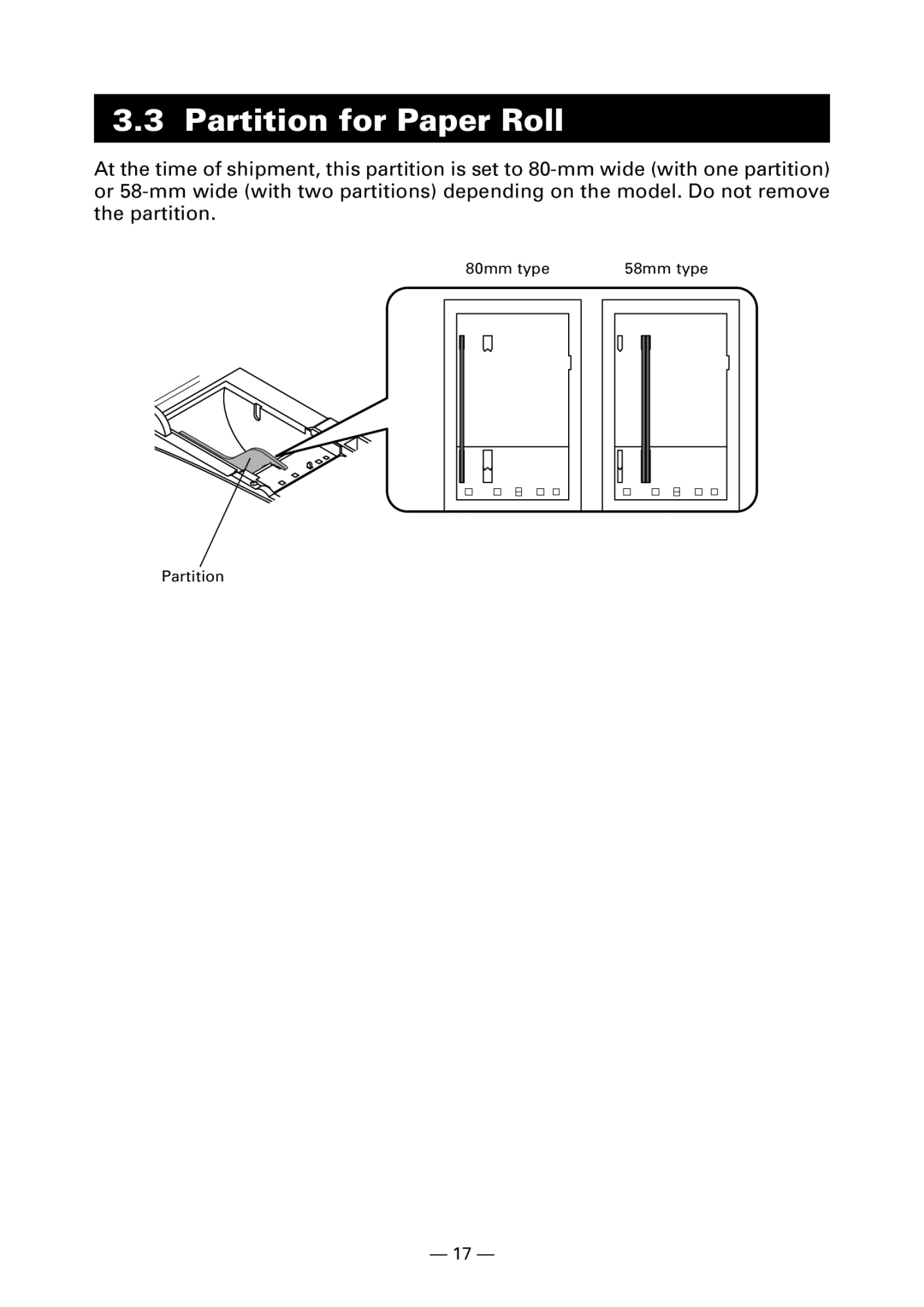 Fujitsu KD96009-0648 user manual Partition for Paper Roll 