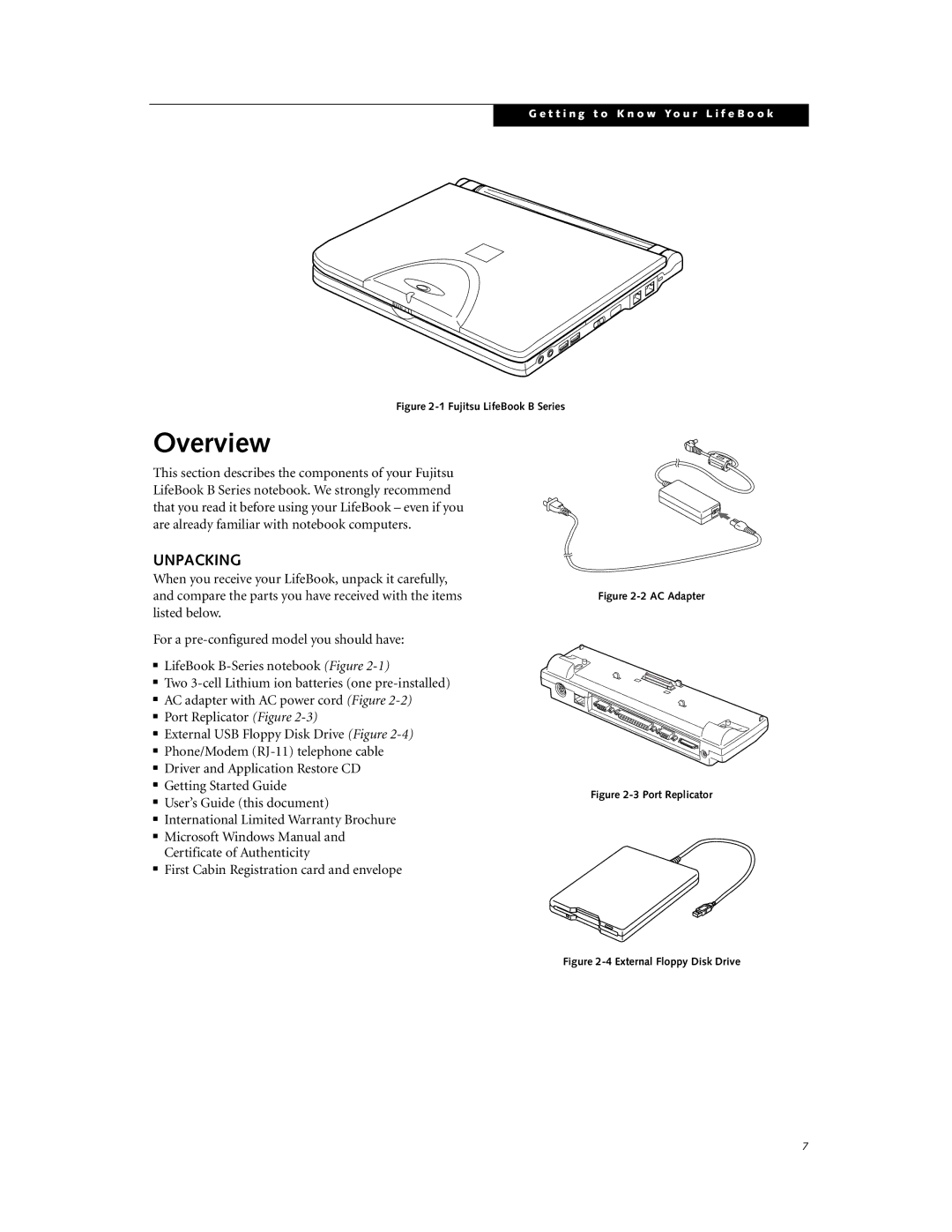 Fujitsu Laptop manual Overview, Unpacking 