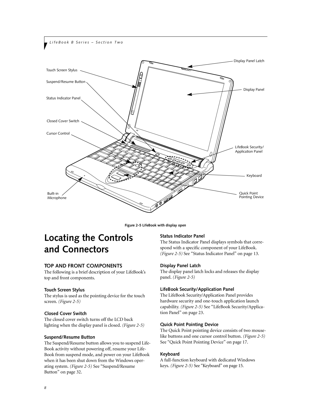 Fujitsu Laptop manual TOP and Front Components 