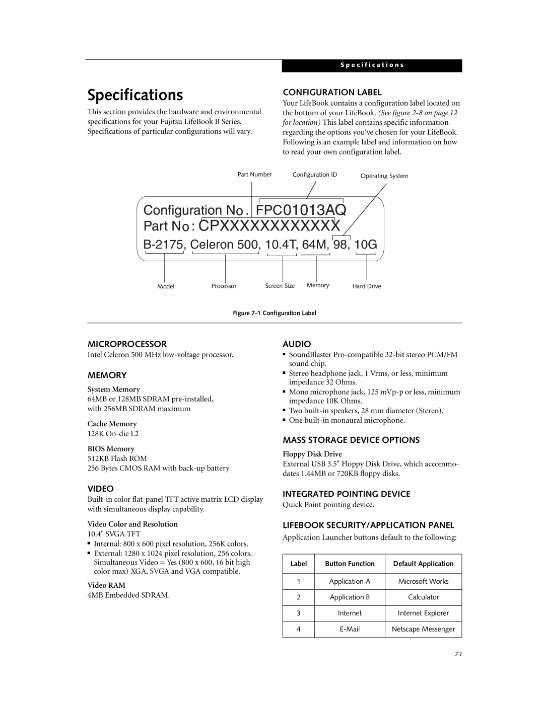 Fujitsu Laptop manual Specifications 