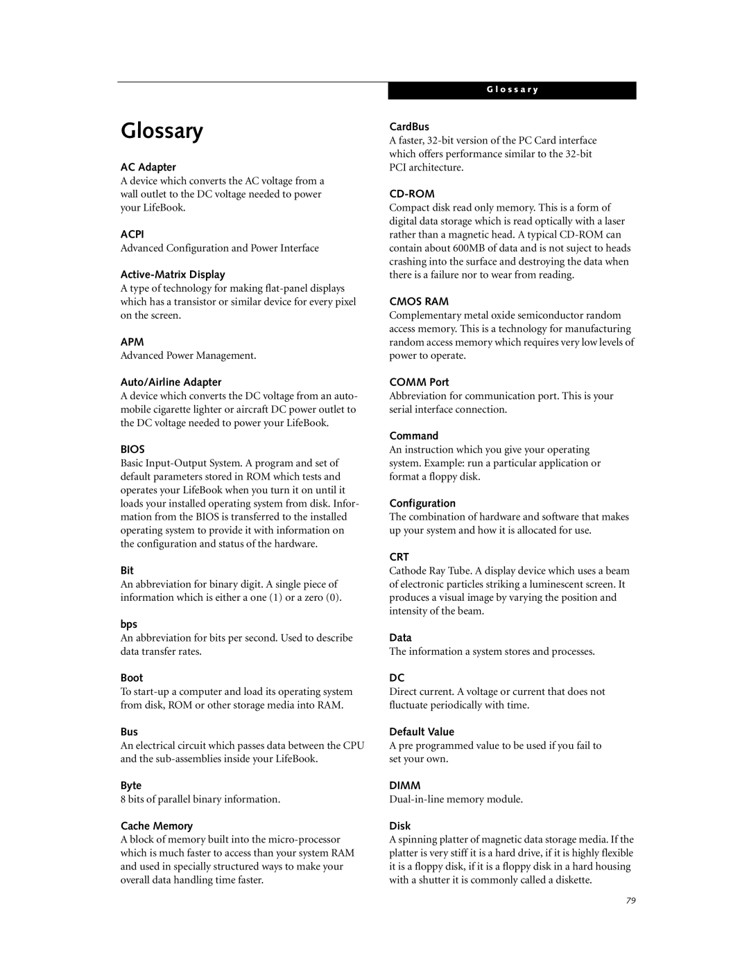 Fujitsu Laptop manual Glossary 