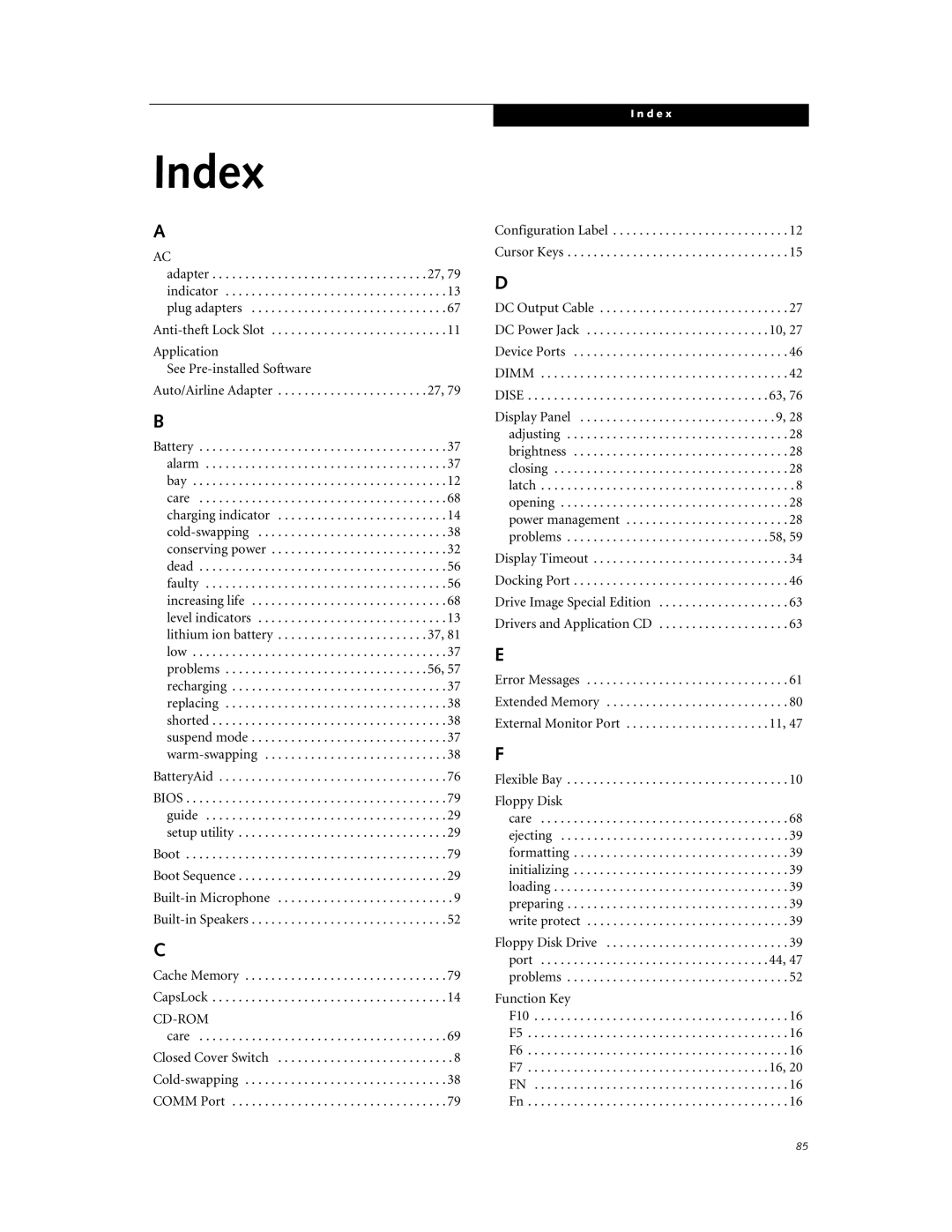 Fujitsu Laptop manual Index 