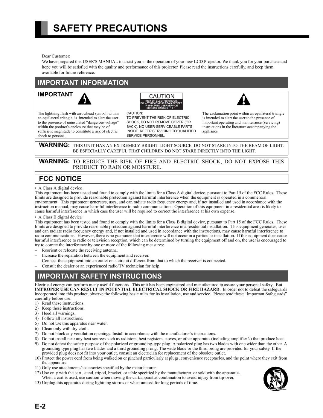 Fujitsu LPF-QSD1W user manual Safety Precautions, Important Information, Important Safety Instructions 