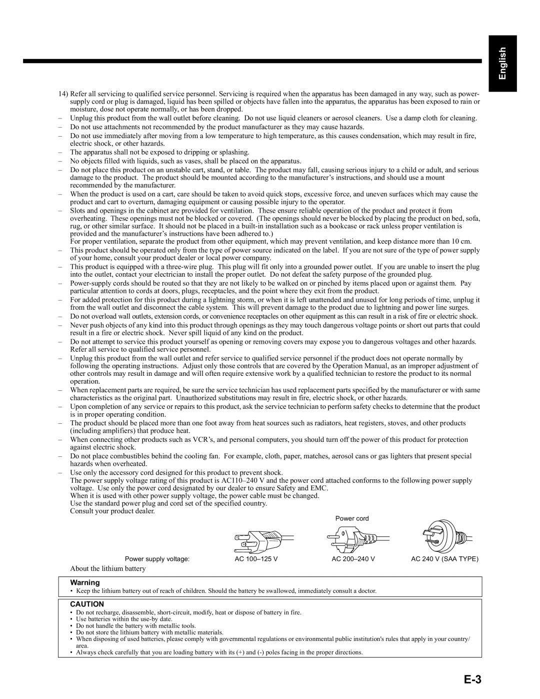 Fujitsu LPF-QSD1W user manual About the lithium battery 