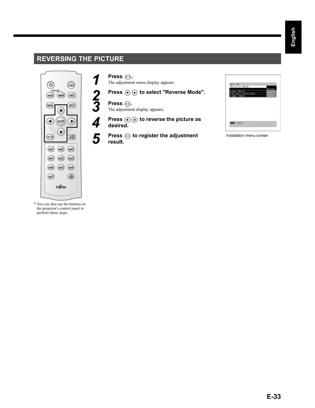 Fujitsu LPF-QSD1W user manual Reversing the Picture, Result 