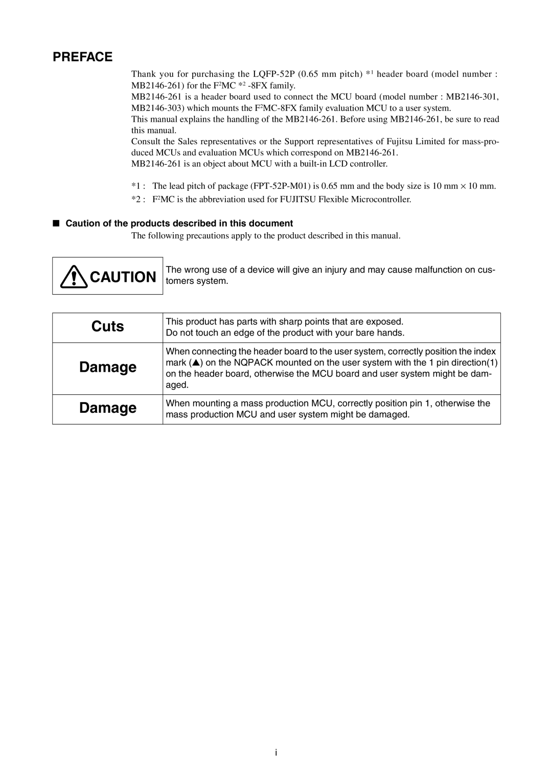 Fujitsu LQFP-52P operation manual Cuts 