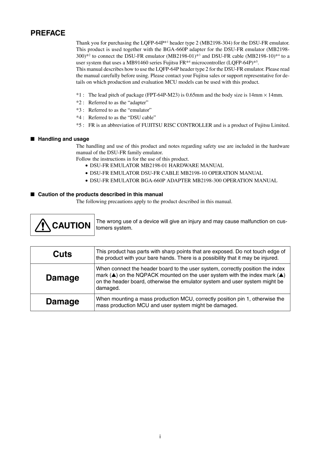 Fujitsu LQFP-64P operation manual Preface, Handling and usage 