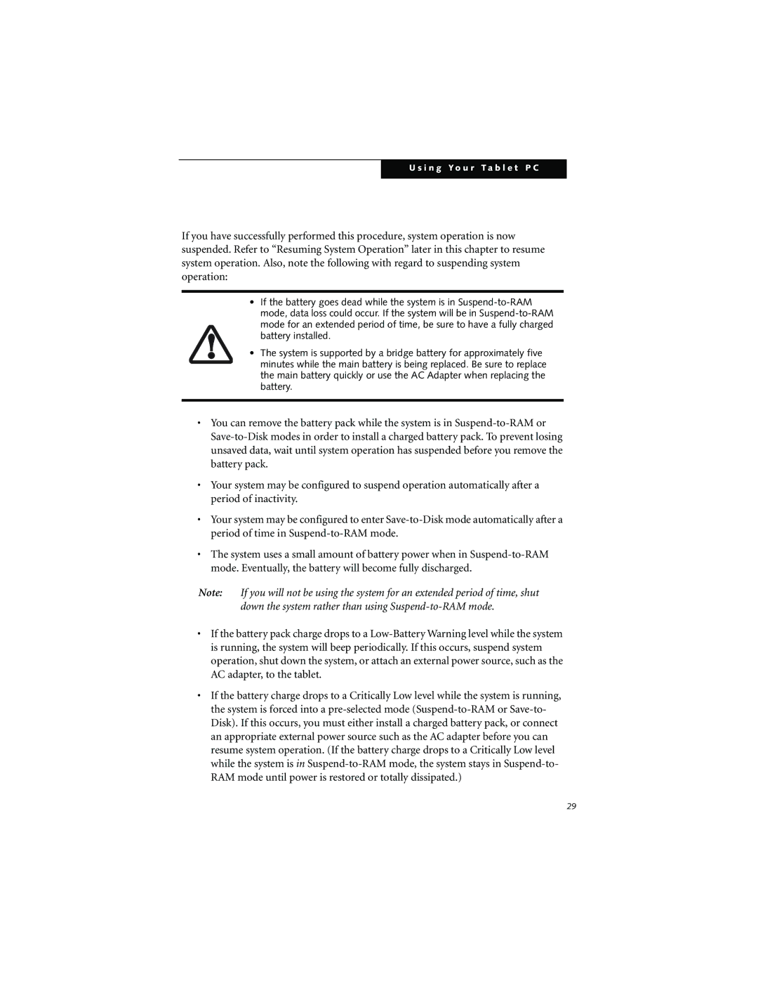 Fujitsu LT800P warranty Down the system rather than using Suspend-to-RAM mode 