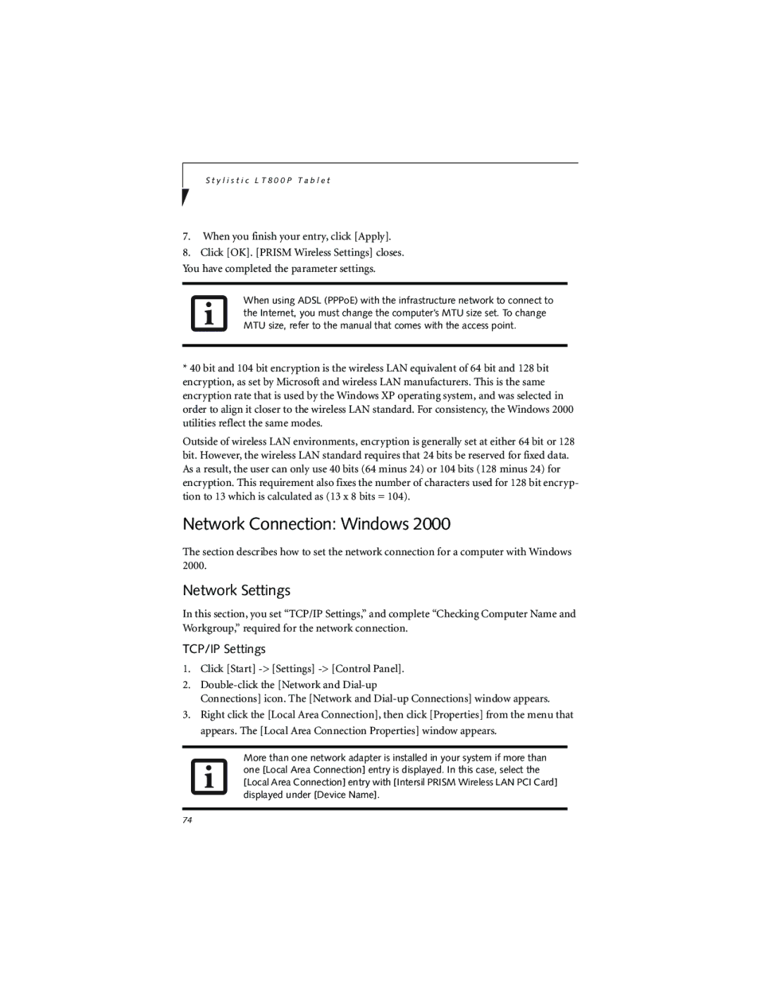 Fujitsu LT800P warranty Network Connection Windows, Network Settings, TCP/IP Settings 