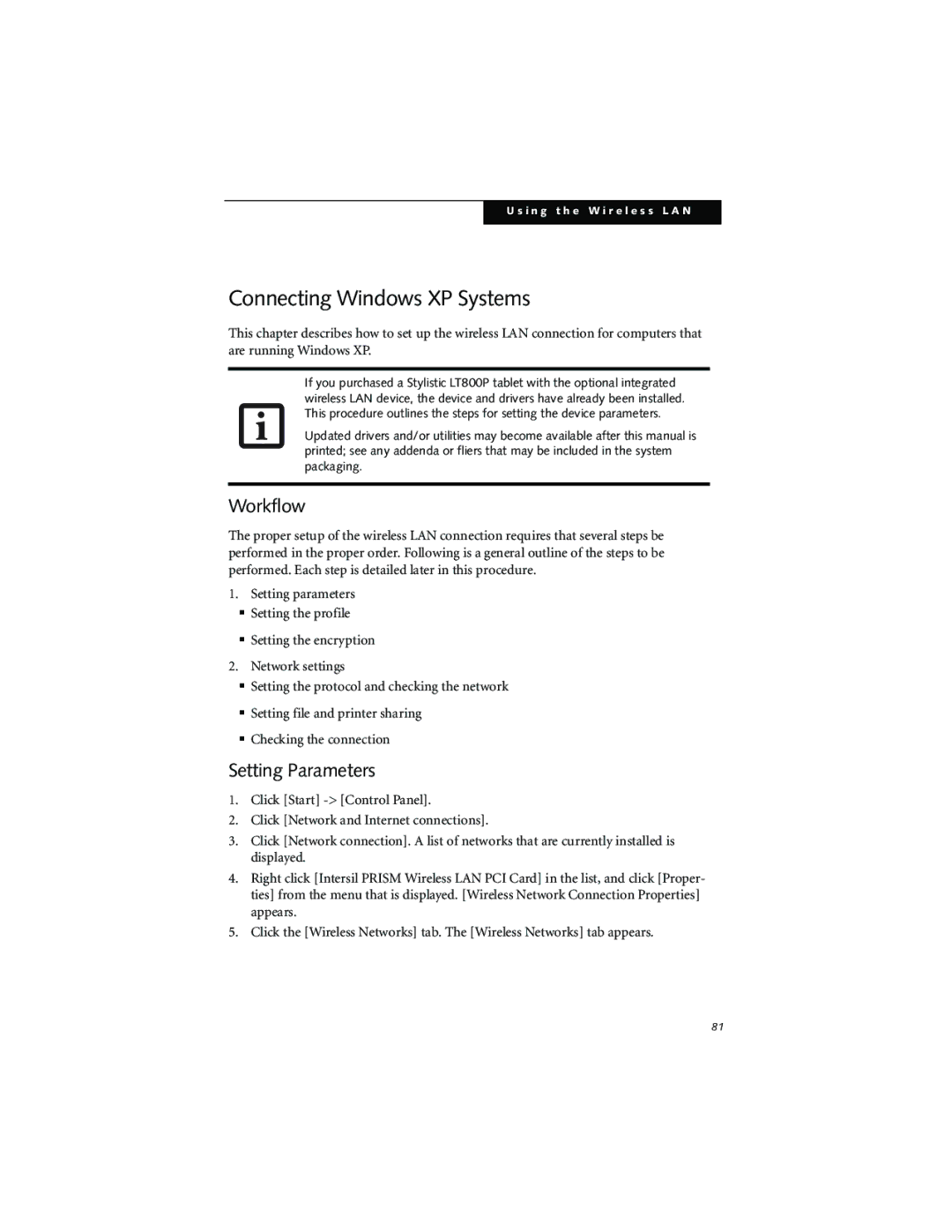 Fujitsu LT800P warranty Connecting Windows XP Systems, Workflow 