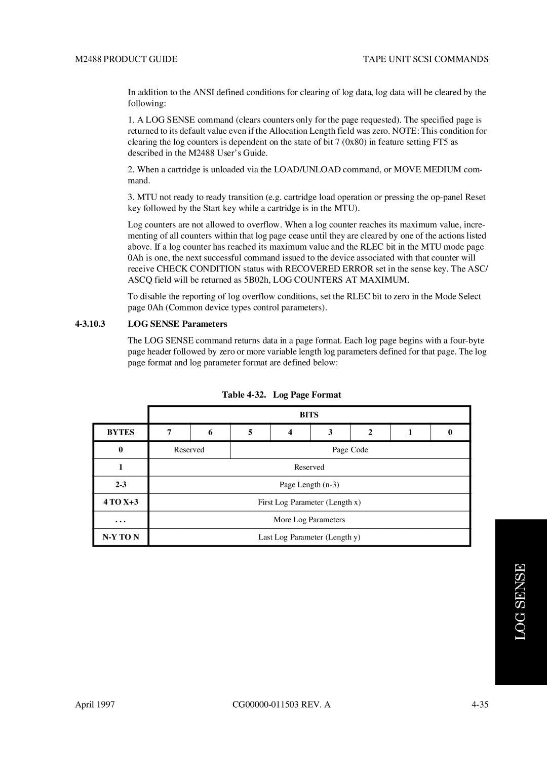 Fujitsu M2488 manual LOG Sense Parameters, Log Page Format 