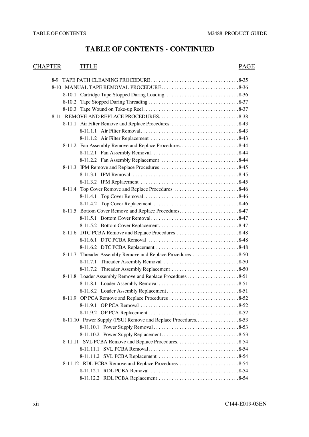 Fujitsu M2488 manual Xii C144-E019-03EN 