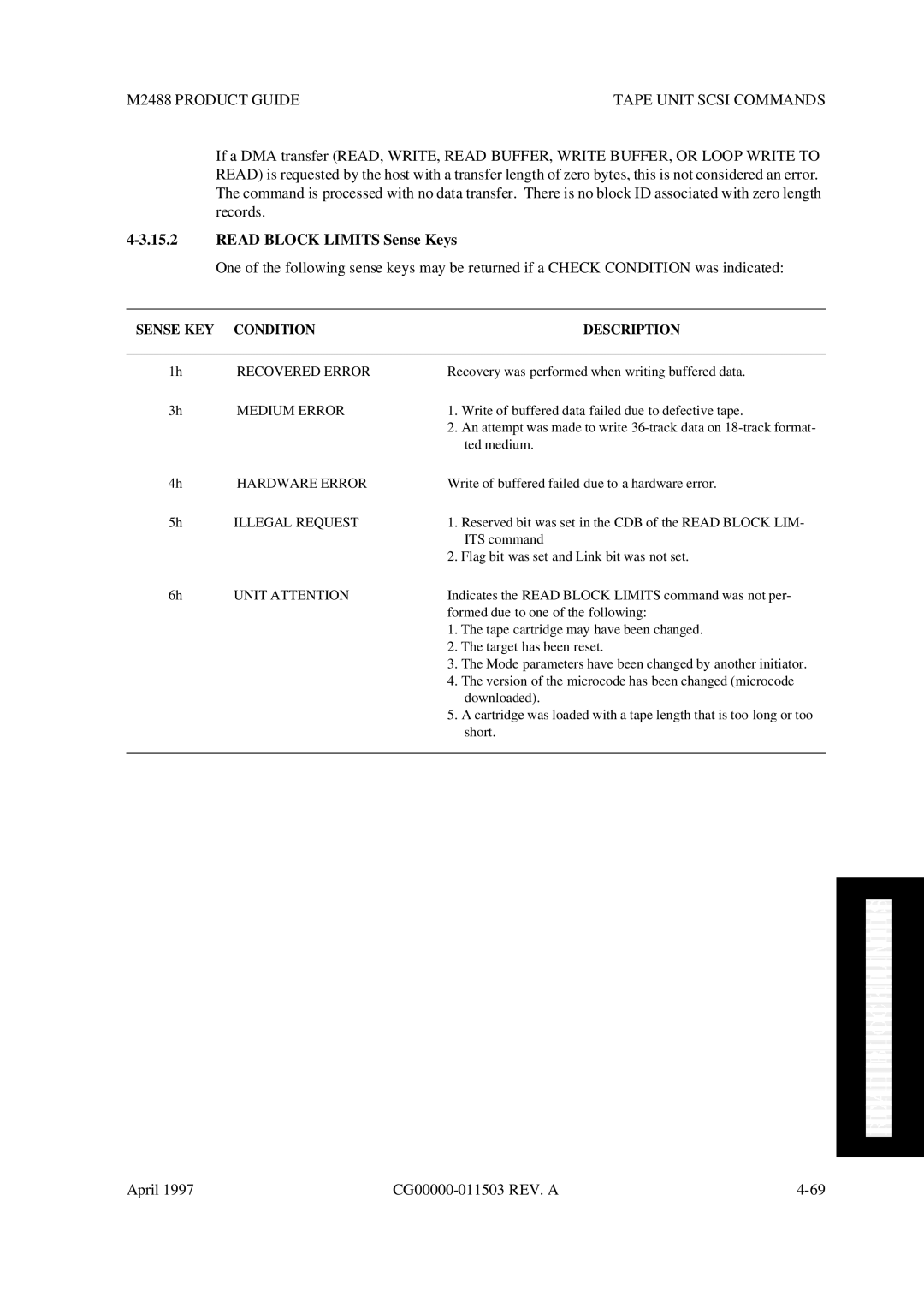 Fujitsu M2488 manual Read Block Limits Sense Keys, Recovered Error 