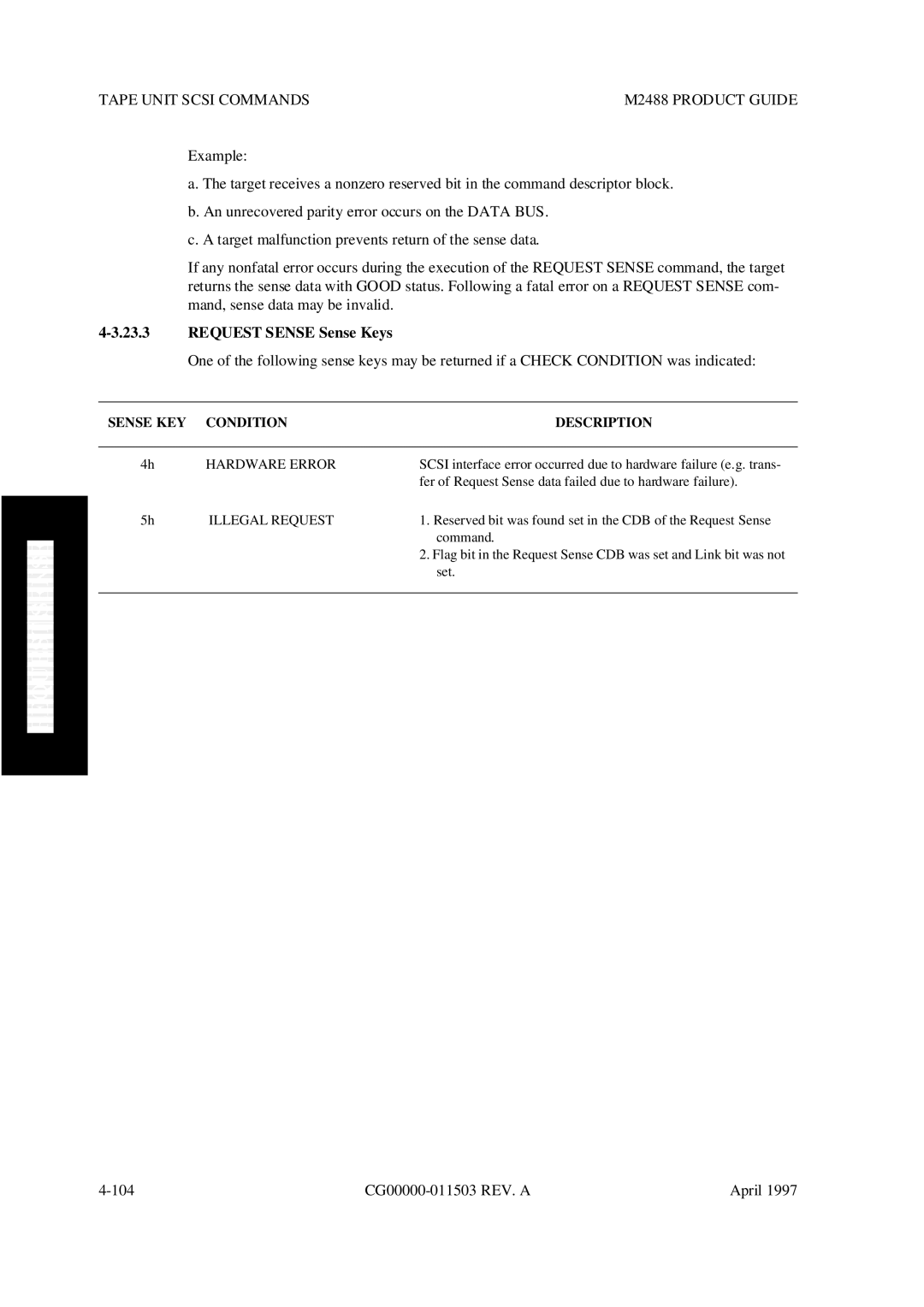 Fujitsu M2488 manual Request Sense Sense Keys 