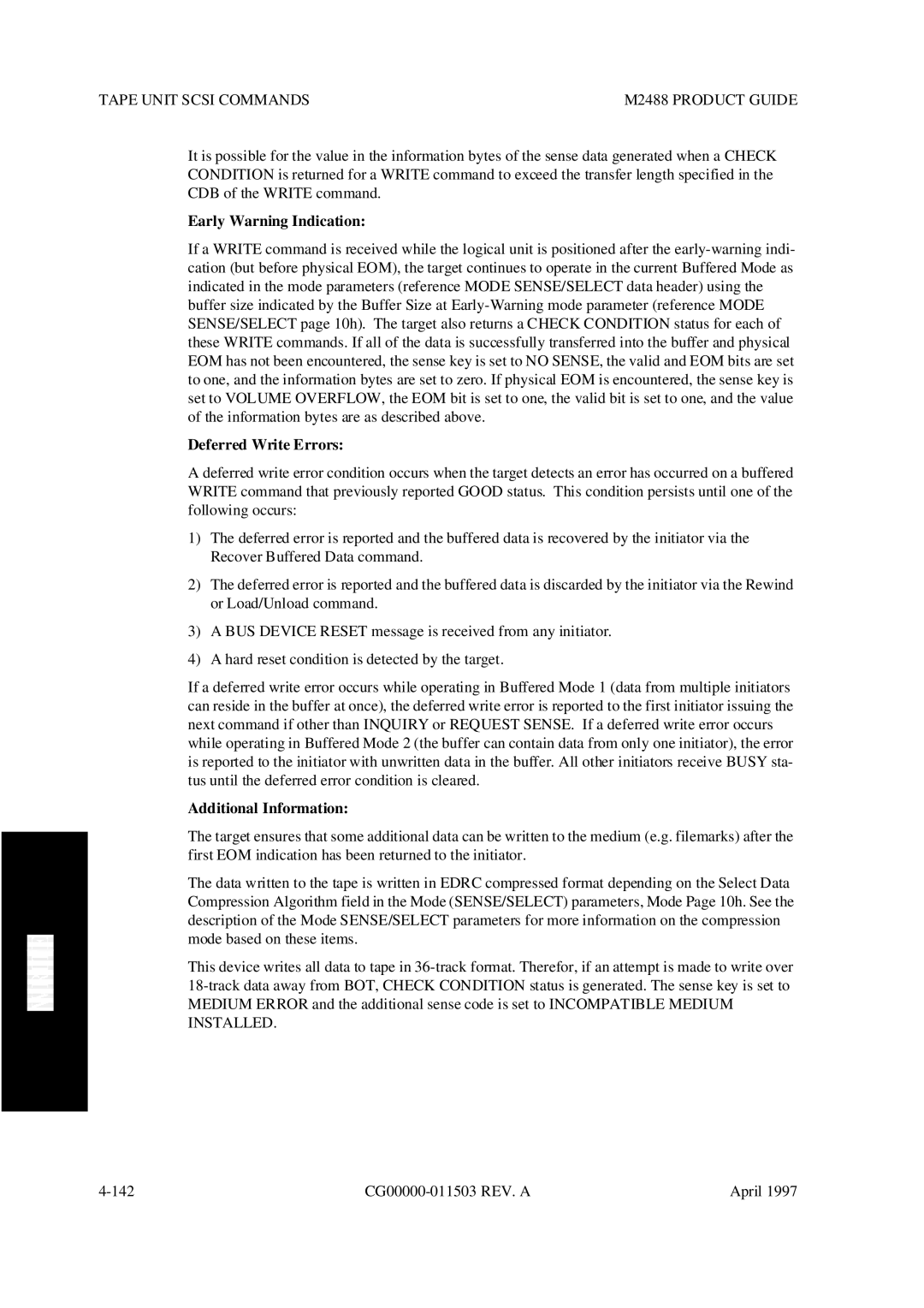 Fujitsu M2488 manual Early Warning Indication, Deferred Write Errors, Additional Information 