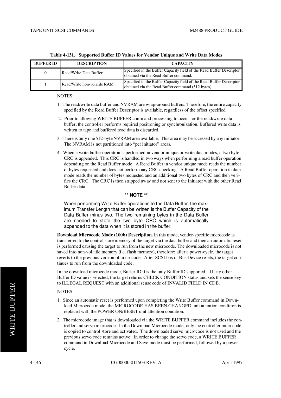 Fujitsu M2488 manual Buffer ID Description Capacity 