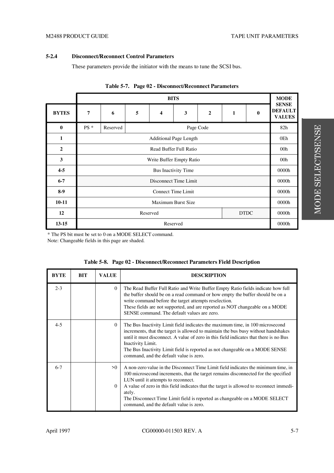 Fujitsu M2488 manual Disconnect/Reconnect Control Parameters, Disconnect/Reconnect Parameters, Dtdc 