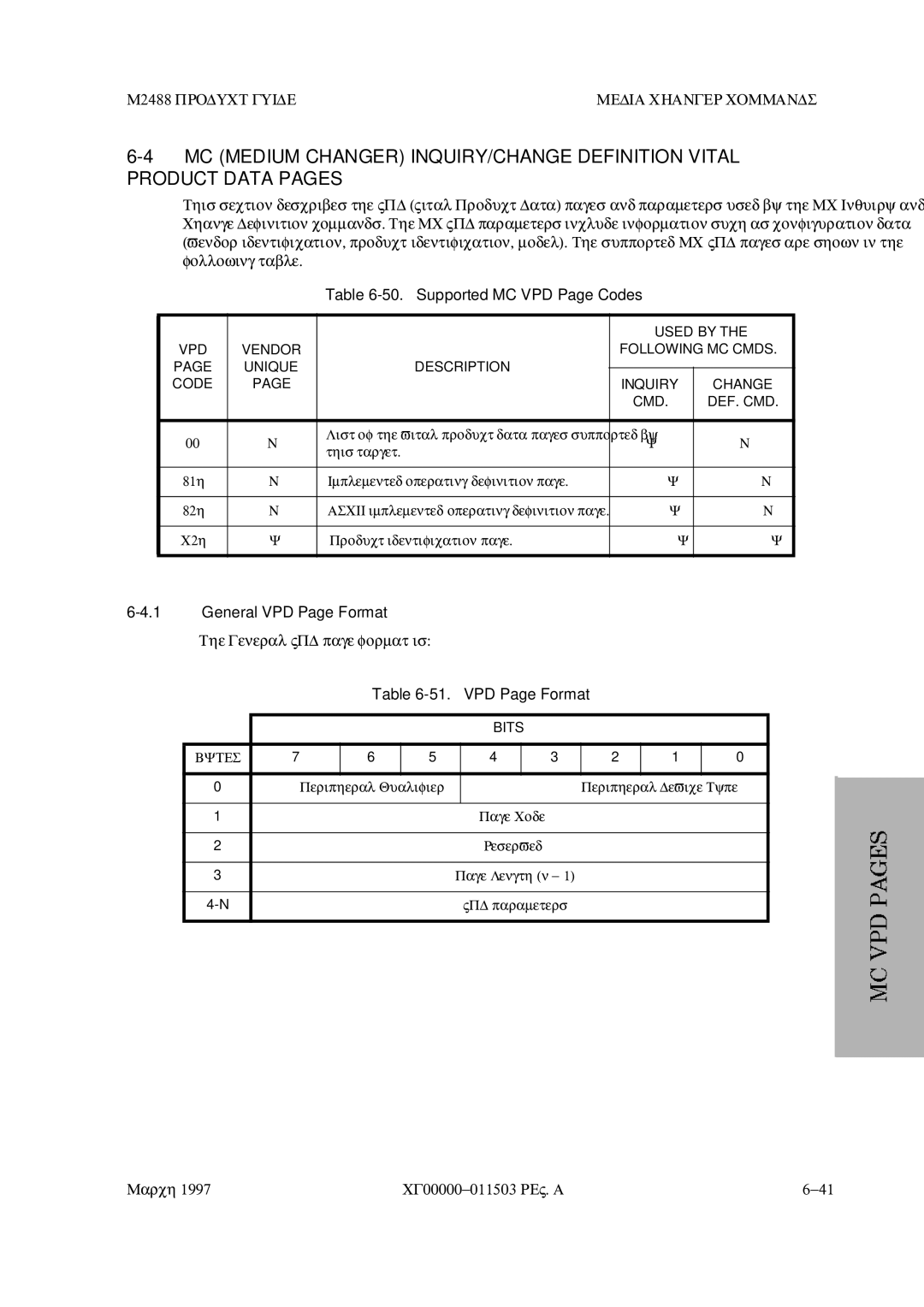 Fujitsu M2488 manual Supported MC VPD Page Codes, VPD Page Format 